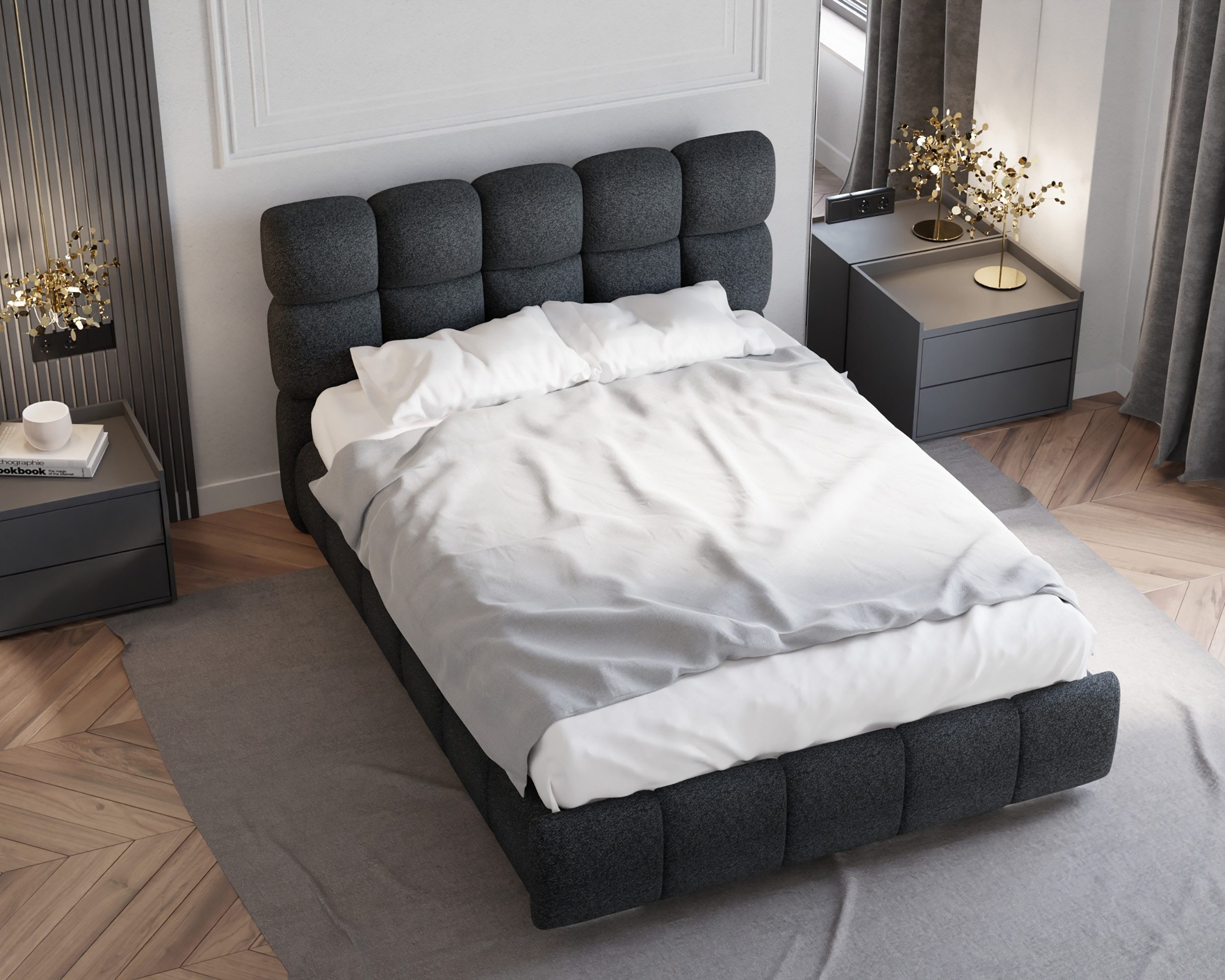 Homesy Polsterbett BLISS Luxus-Bett mit Lattenrost Wahl federkernmatraze, kokosmatratze, (Stabile Rahmenkonstruktion Metallrahmen), Ein Luxusbett in jeder Größe 140x200cm 160x200 cm 180x200cm