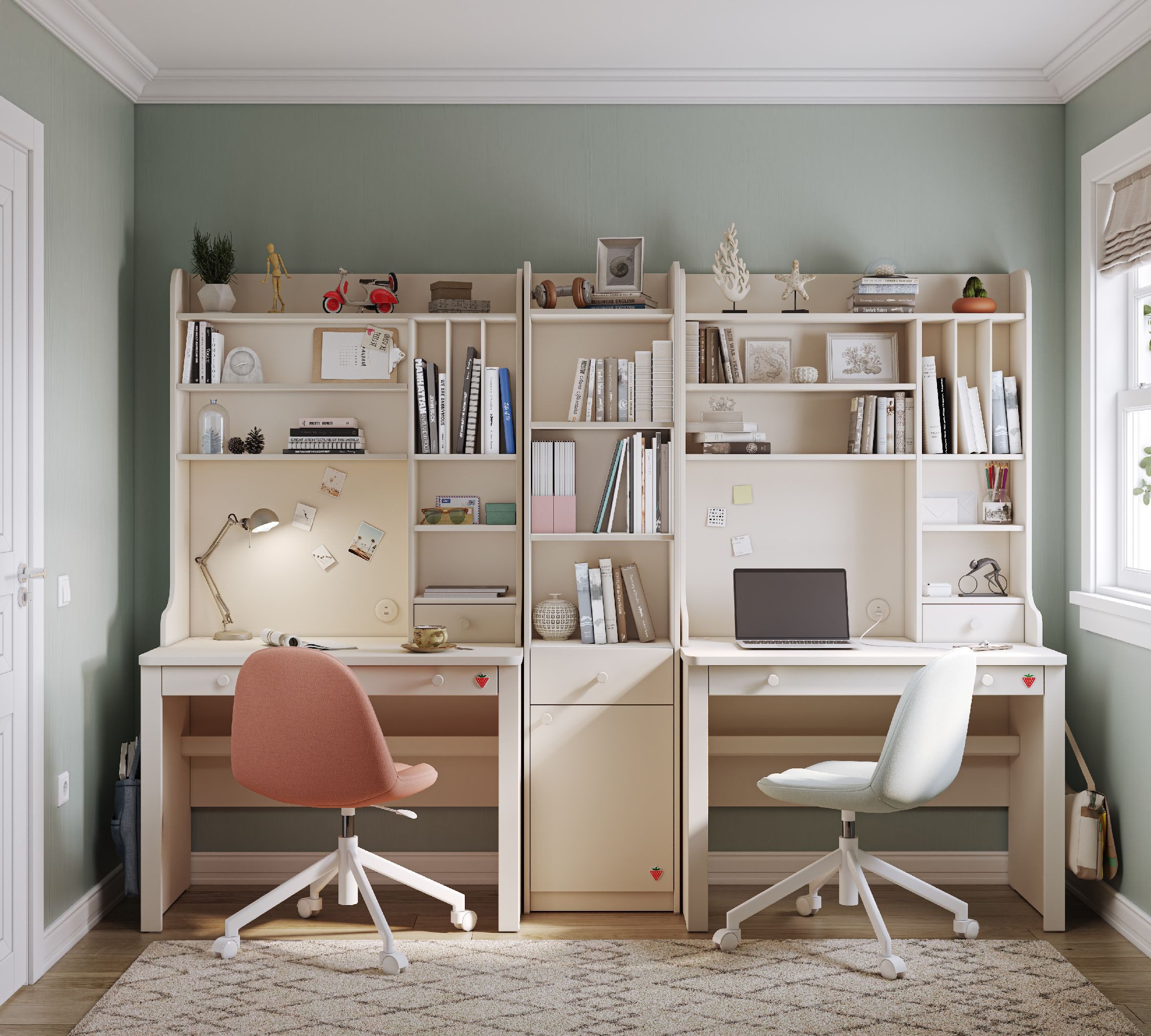 Möbel-Zeit Bücherregal VARIA mit Schublade & Türfach – Organizer in Creme oder Weiß