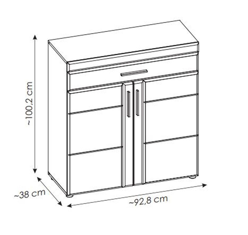 Meble Wójcik Schuhkommode 2 Türen, 1 Schub, Viking Eiche Dekor / Kosmos Grau - 93x100x38 (BxHxT)