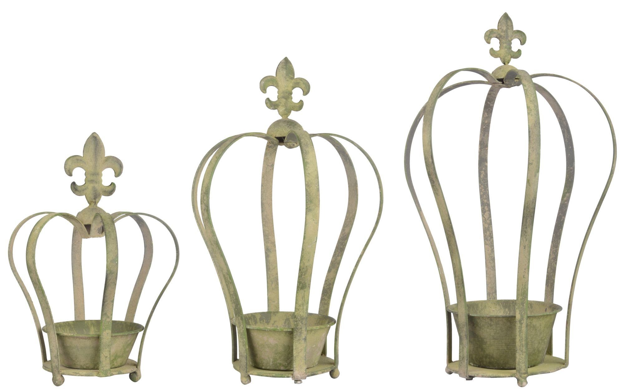 Esschert Design BV Blumentopf Aged Metal (Set, 3 St), Topfset Krone aus veraltetem Metall, für kleine Topfblumen