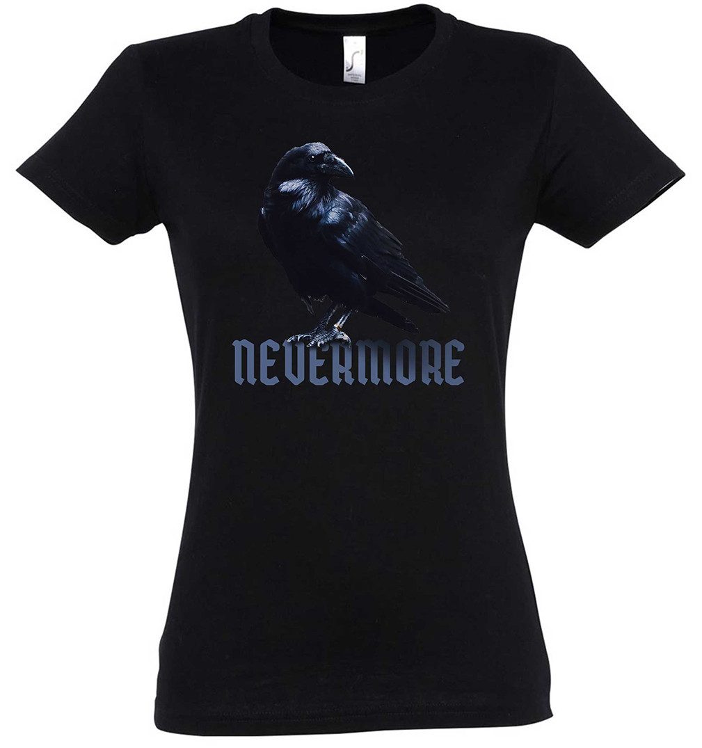 Print-Shirt Nevermore Raven Damen T-Shirt Edgar Portrait Allan Allen Symbol Poe