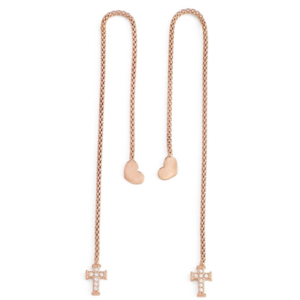 Amen Paar Ohrstecker Mod. CUORE CROCE CRISTALLI ROSE GOLD