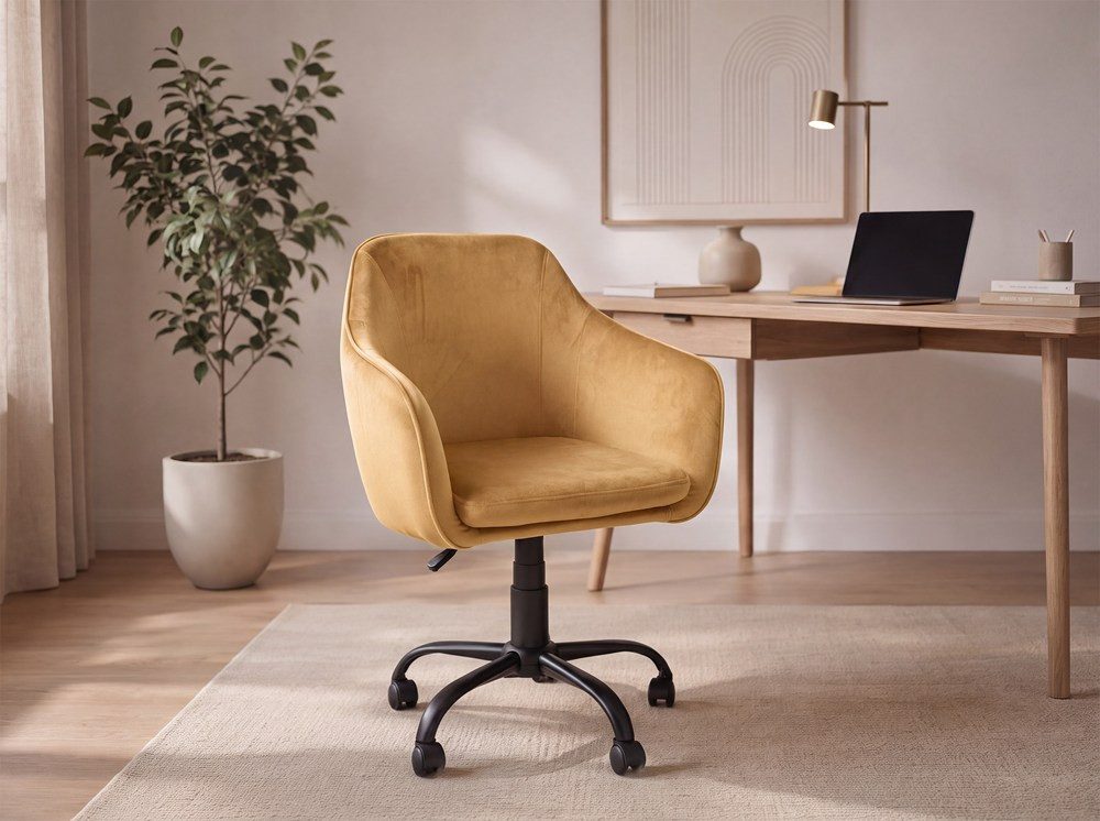 Raumhirsch Furniture Bürostuhl Bürostuhl, Schminkstuhl, Jugendstuhl, Armlehnstuhl (Maße: 57 x 79–89 x 46 cm (Sitzhöhe 44–54 cm, Armlehnen, Drehfunktion), Vielseitig einsetzbar, eleganter Samtbezug, moderner Stil