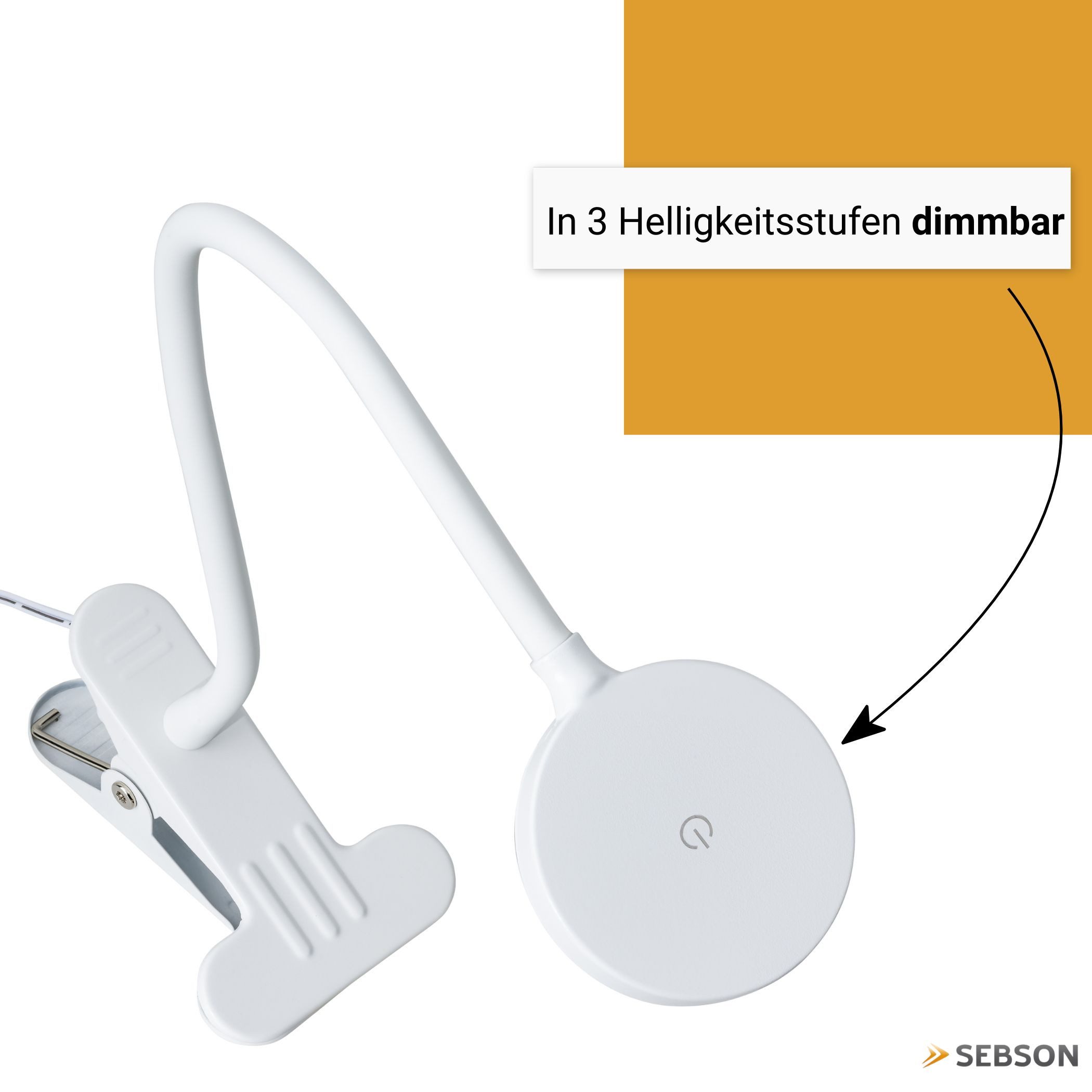 SEBSON LED Steckdosenleuchte LED Klemmlampe Bett 4W - Stecker, dimmbar, neutralweiß, Tischlampe, LED integriert, neutralweiß, Neutralweiß 4000K, 300lm, 4W, Dimmbar in 3 Stufen, inkl. Netzteil