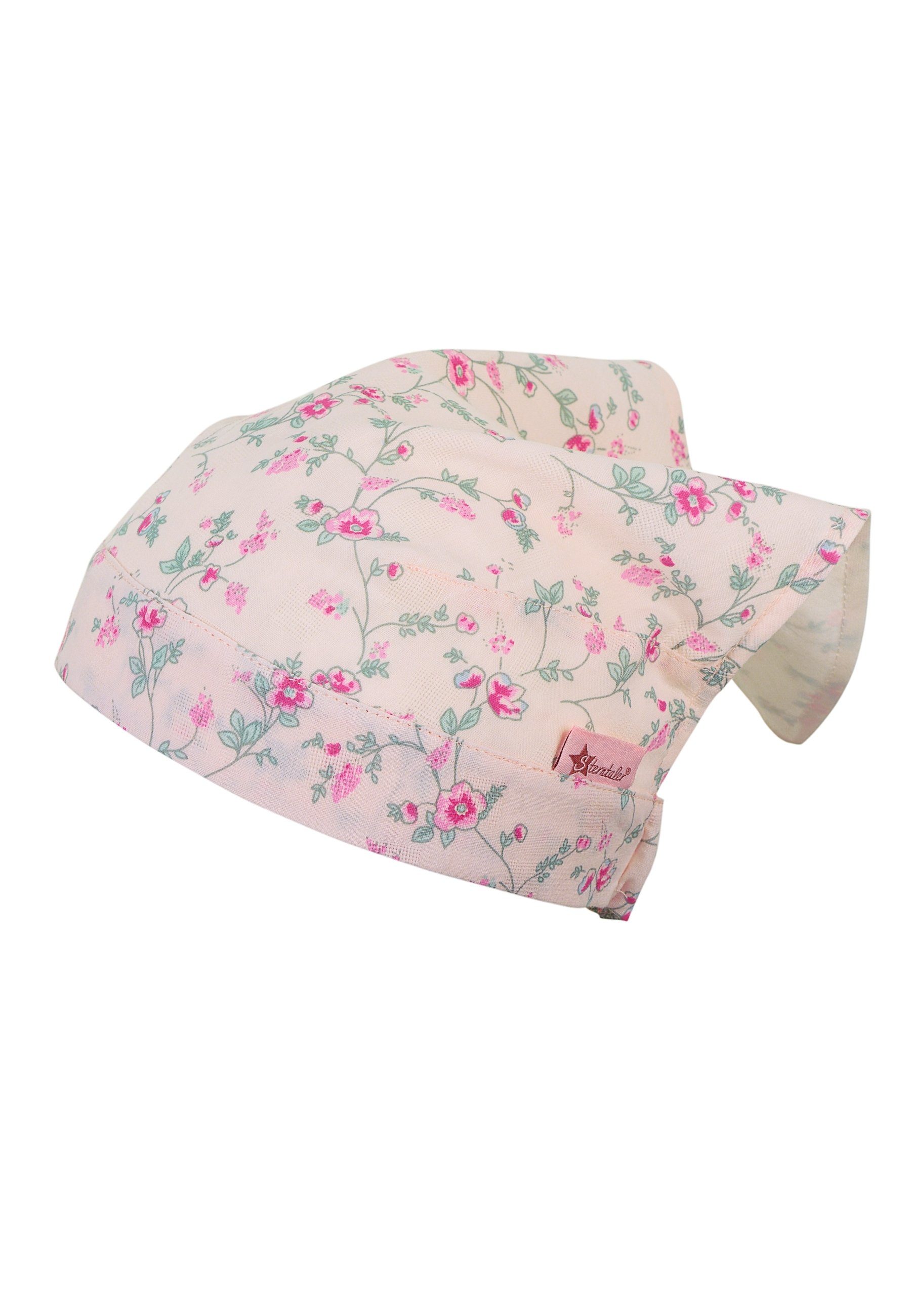 Beanie Kinder und bedruckt 1-St. Bindeband), (Einzel-Kopftuch, Sterntaler® Schirm, mit Baby Ohrenklappen Kopftuch Blumen, für angeschnittene Baumwolle Kopftuch aus Kopftuch rosé