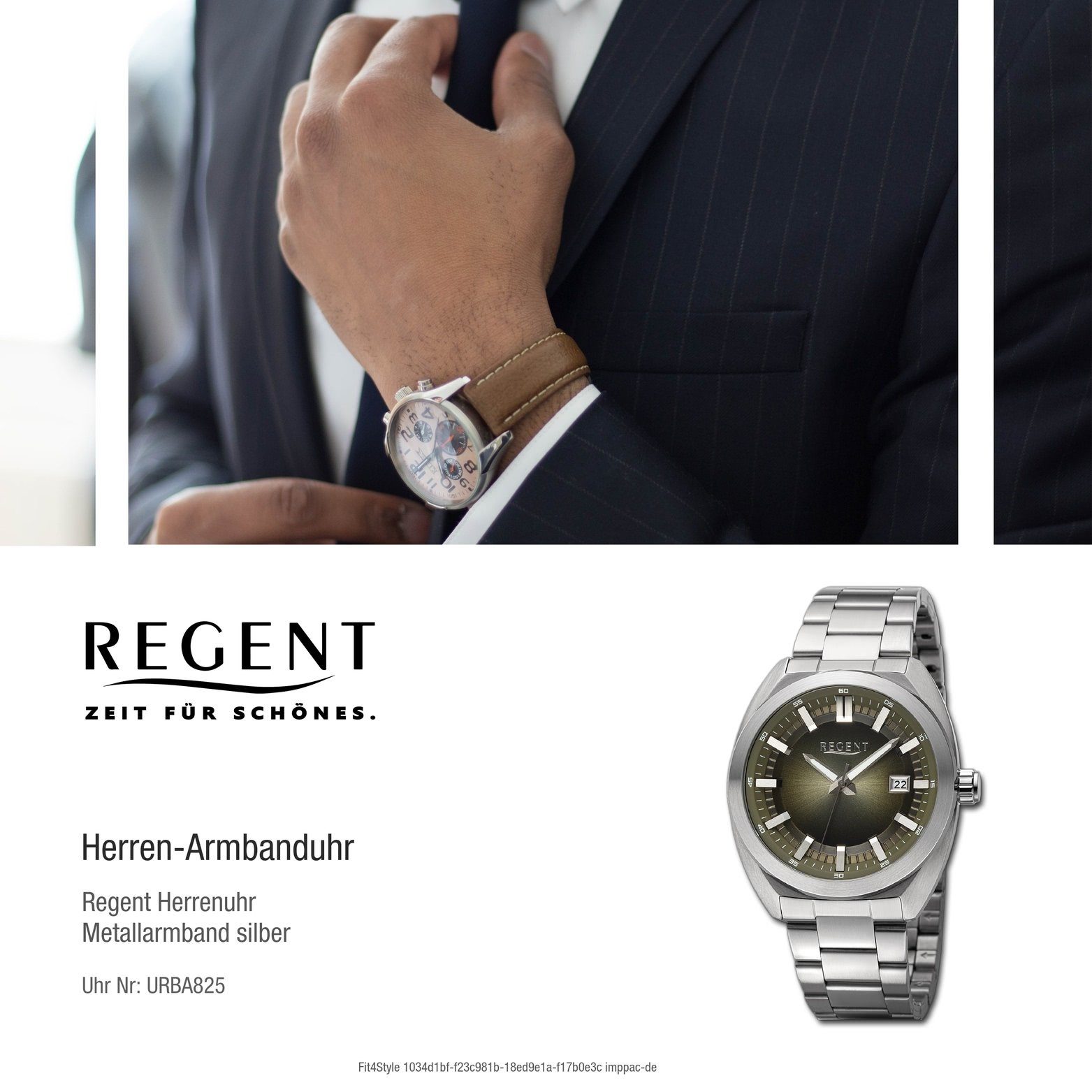 Analog, Gehäuse, (ca. Regent Regent silber, Armbanduhr Metallarmband Herren groß 41,5mm) Quarzuhr Herrenuhr rundes