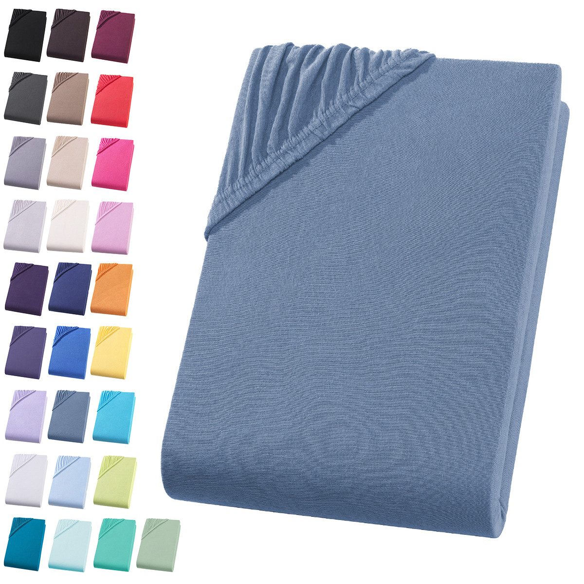 Visaggio Spannbettlaken Jersey aus 100% Baumwolle Spannbetttuch Bettlaken, Jersey, Gummizug: rundum, Spannbettlaken, für Matratzenhöhen bis 22 cm, Steghöhe 30 cm