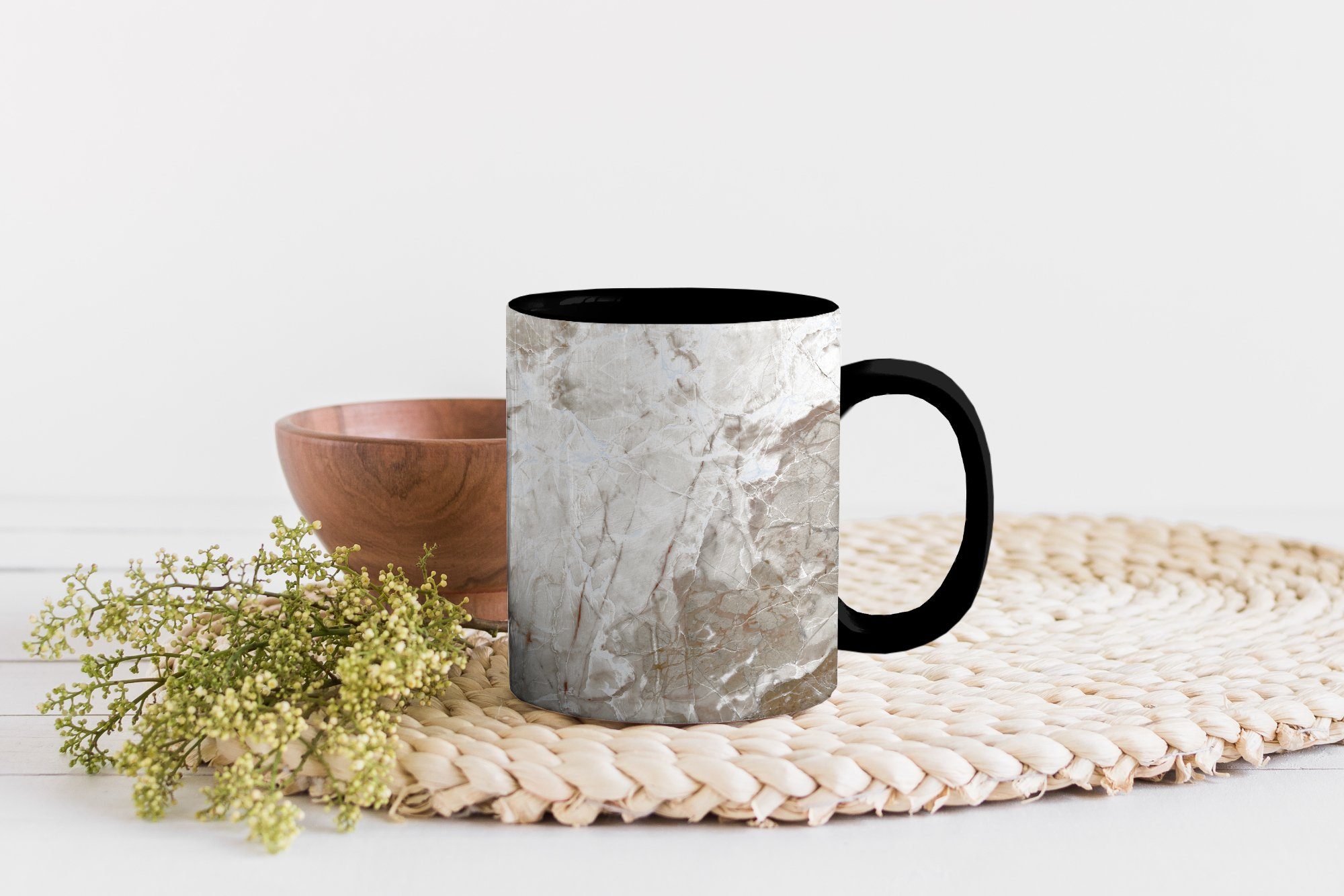 MuchoWow Tasse Braun - Granit, Kaffeetassen, - Geschenk Stein Zaubertasse, Grau Keramik, - Teetasse, Farbwechsel