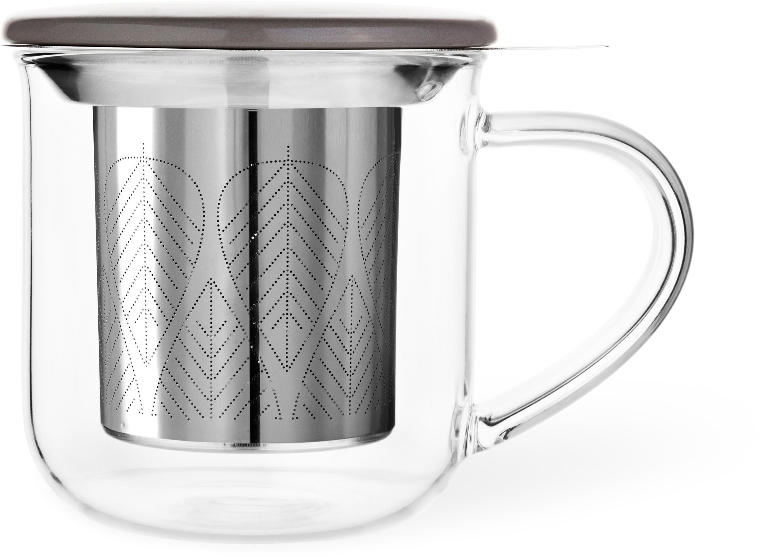 Viva Tasse Eva, Borosilikatglas, Edelstahl, Porzellan, mit Teesieb und Deckel, Borosilikatglas, 400 ml