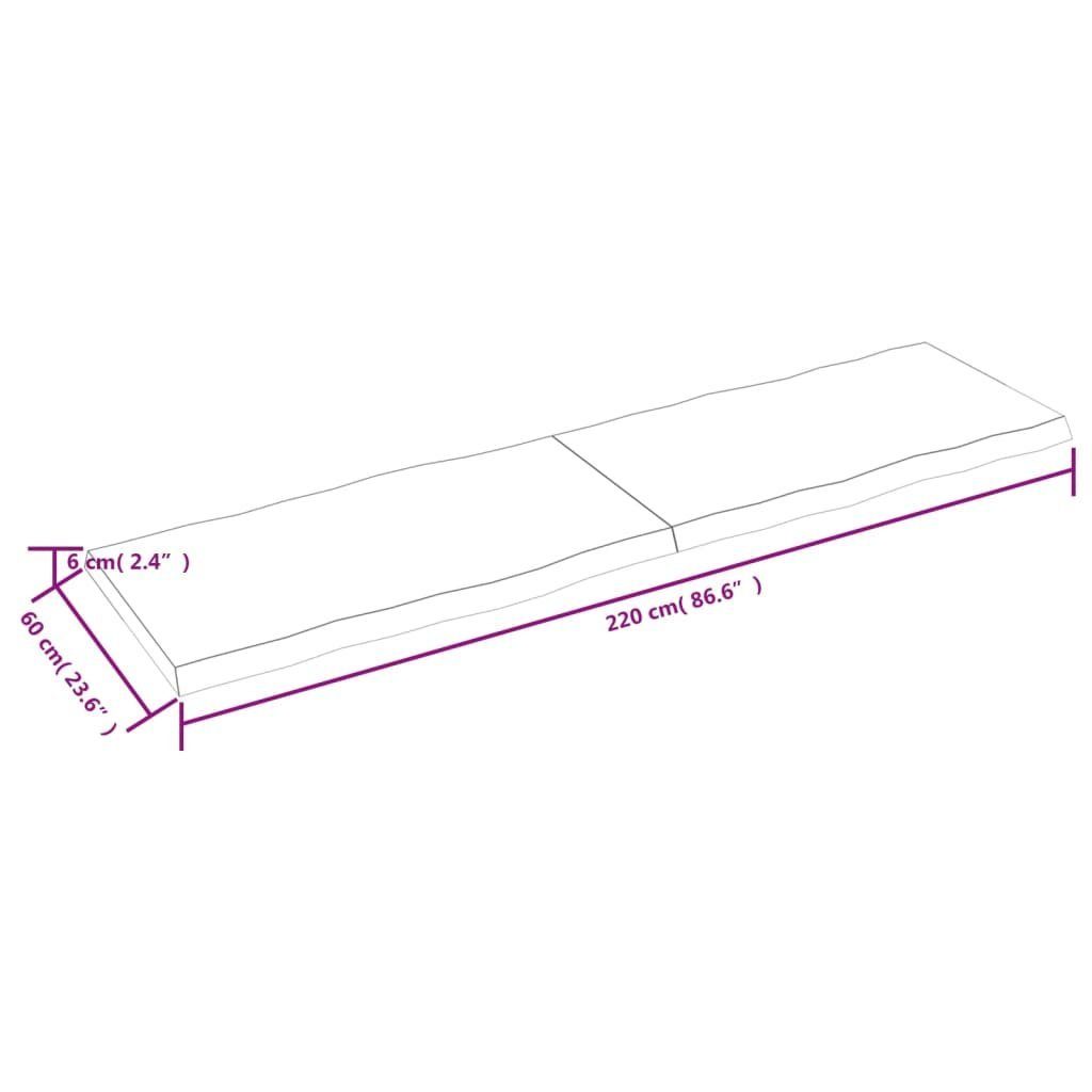 St) Massivholz furnicato 220x60x(2-6) Tischplatte Baumkante (1 cm Behandelt