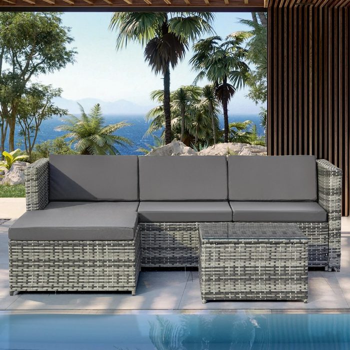 Merax Gartenlounge-Set Hanoi (5-tlg) 5-teilig Gartenmöbel Set aus Polyrattan für 4 Personen Sitzgruppe Balkonset mit Kissen Couch-Set für Garten Terrasse & Balkon