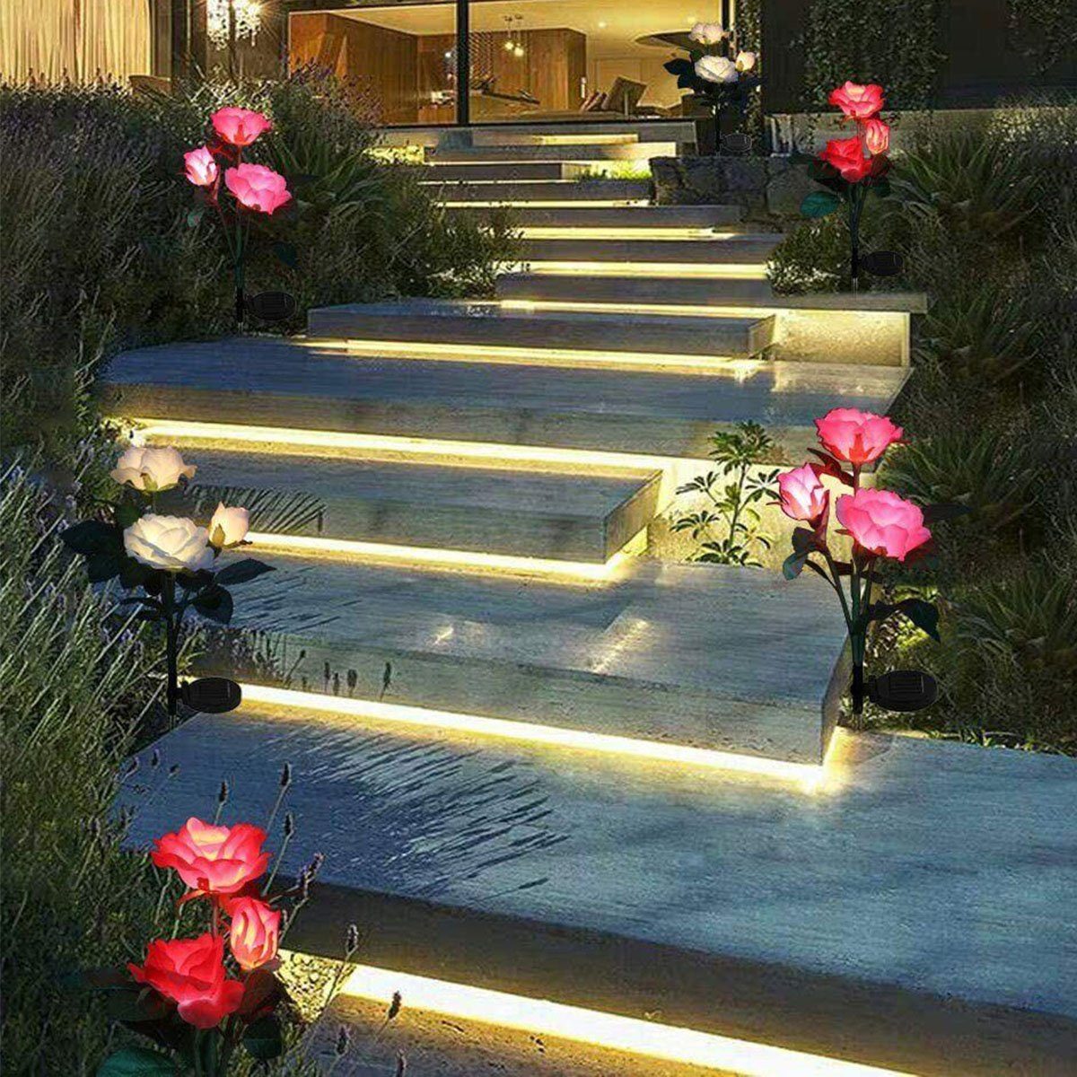 IP65 Kaltweiß, LED-Rosen Lichtern, rosa Solarleuchte Garten mit 1 LED LED Rose Deko integriert, LETGOSPT Wasserdicht Solar Gartenlampe, Beleuchtung LED Außenleuchte Außen Solarleuchte fest Stück