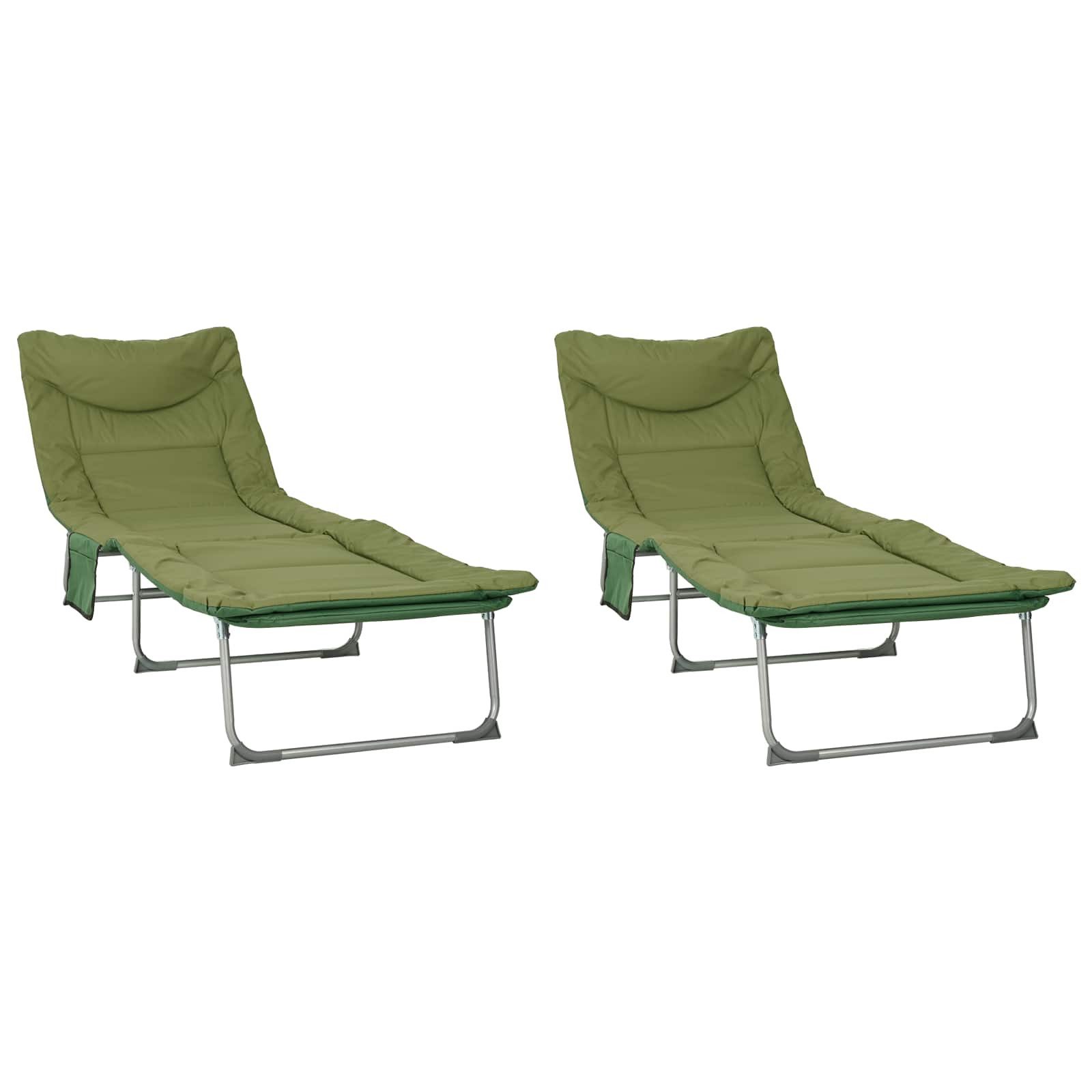 vidaXL Gartenliege Klappbare Sonnenliege mit Kissen 2 pcs Dunkelgrün, 2 St.