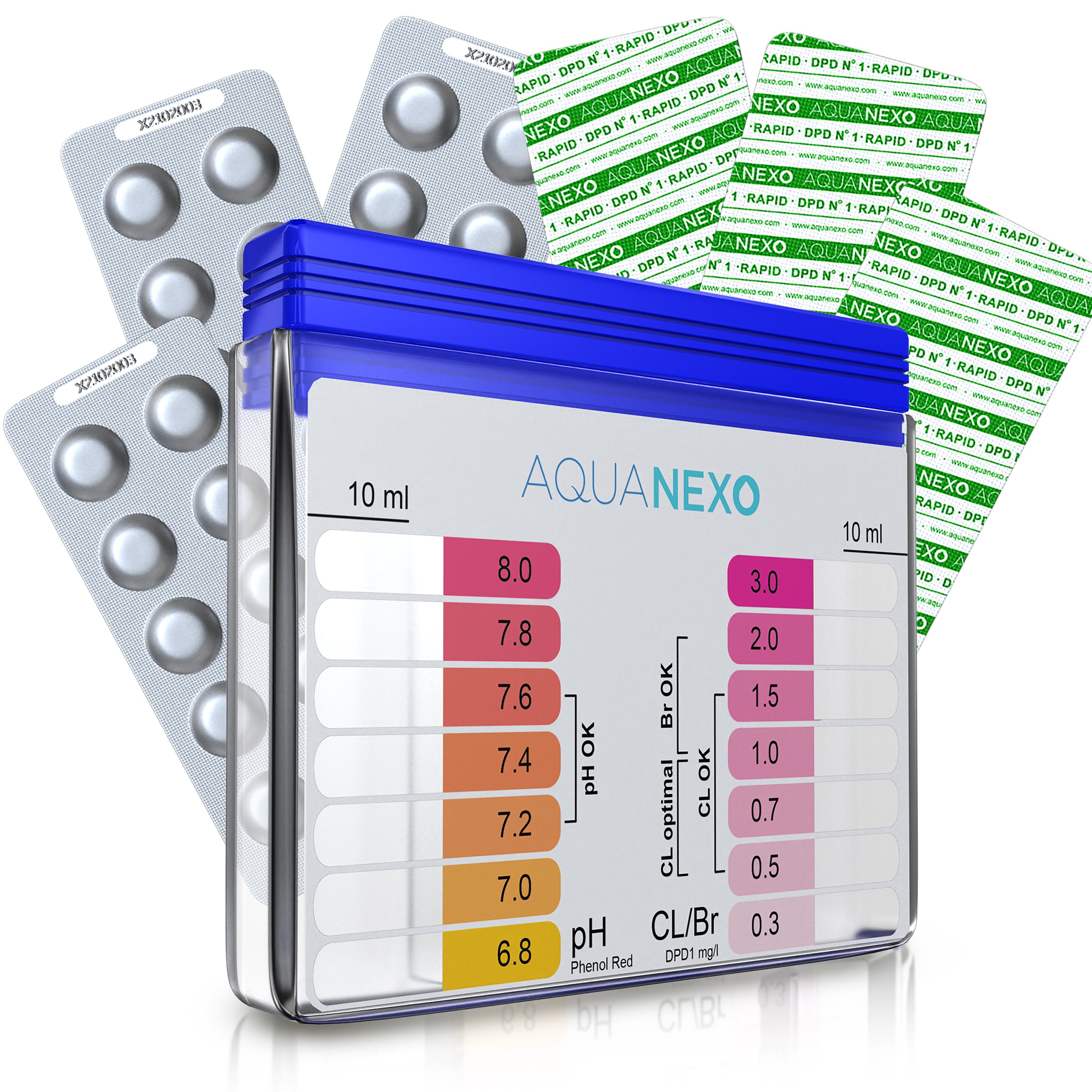AquaNexo Pool-Wassertest Pool Tester pH und Chlor inkl. 60 Pool Testtabletten