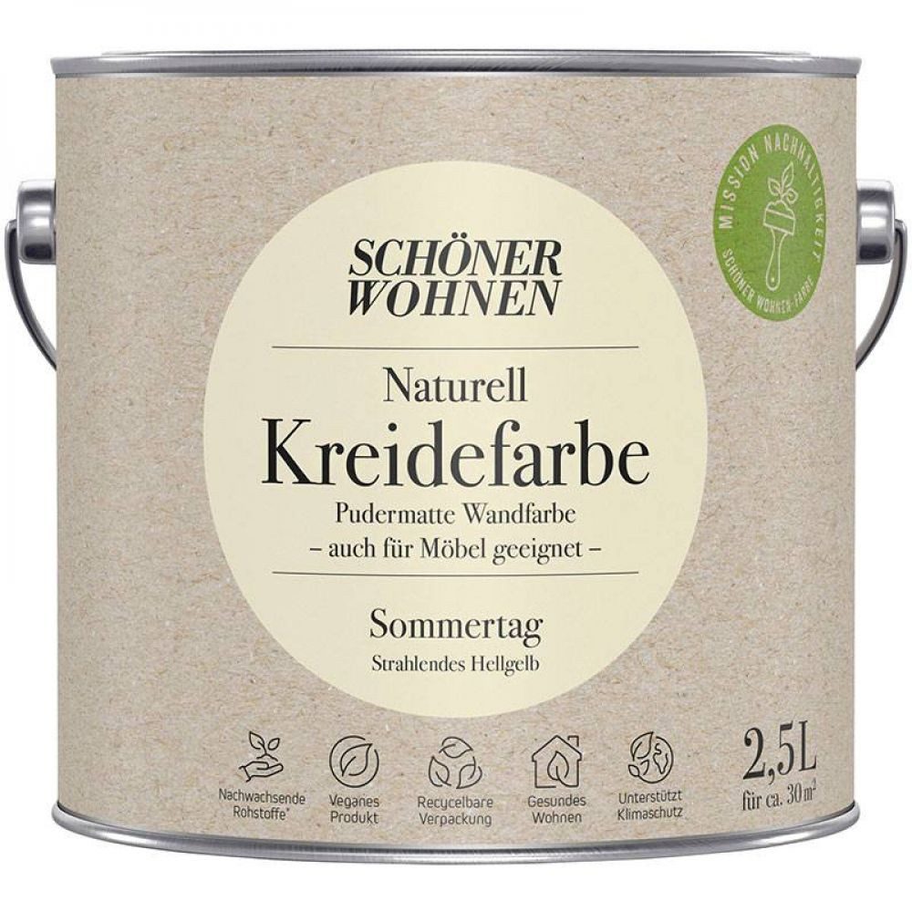 SCHÖNER WOHNEN FARBE Wandfarbe Schöner Wohnen Naturell Kreidefarbe 2,5 Ltr. Sommertag strahlendes He