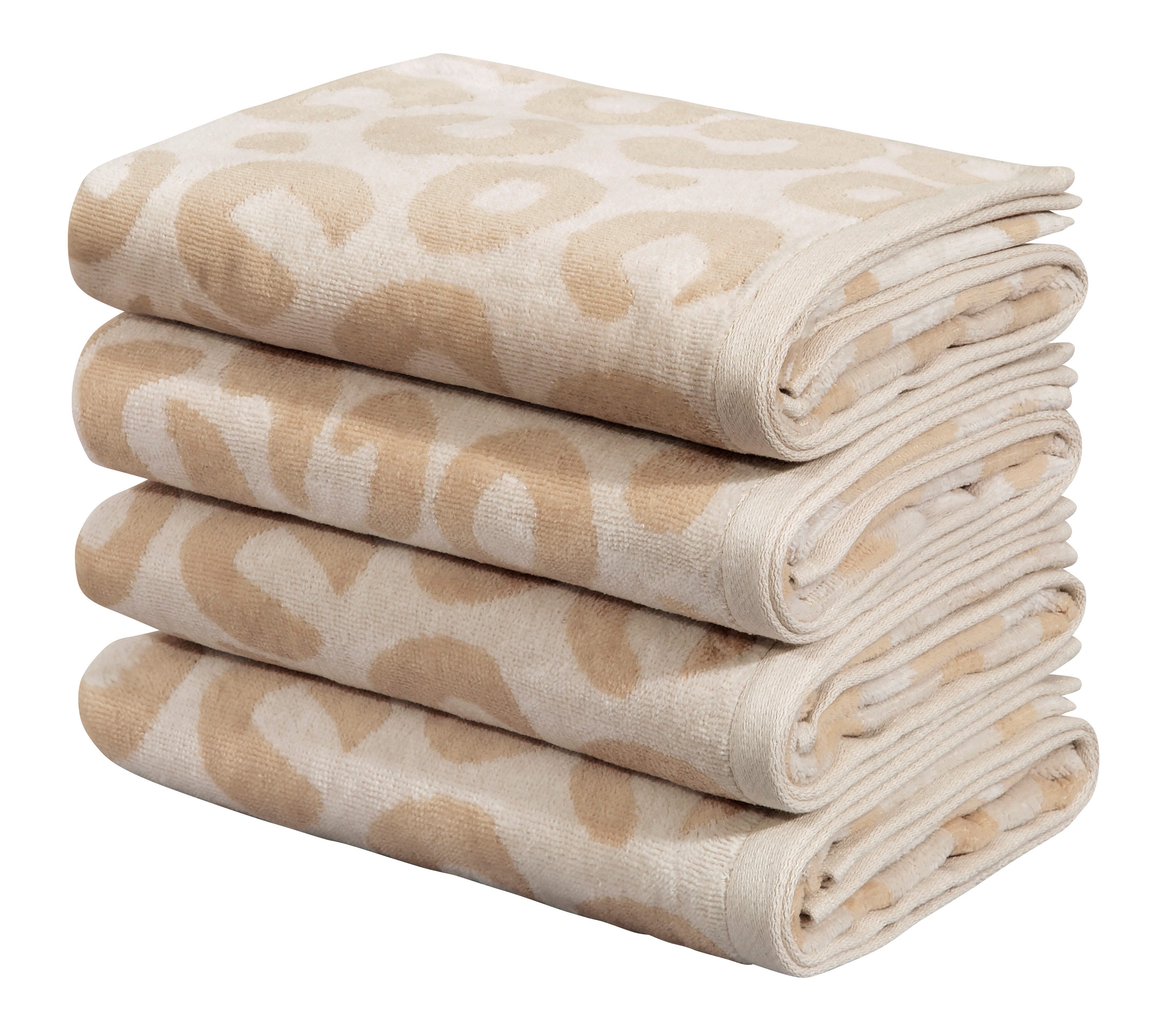 OTTO home Handtuch Set Anna Leopardenmuster, 4-tlg Handtuch-Set, 50x100cm, 100% Baumwolle, Frottiervelours (Set, 4-St), Handtücher, weich, saugstark, modern, Leo, Animal Print