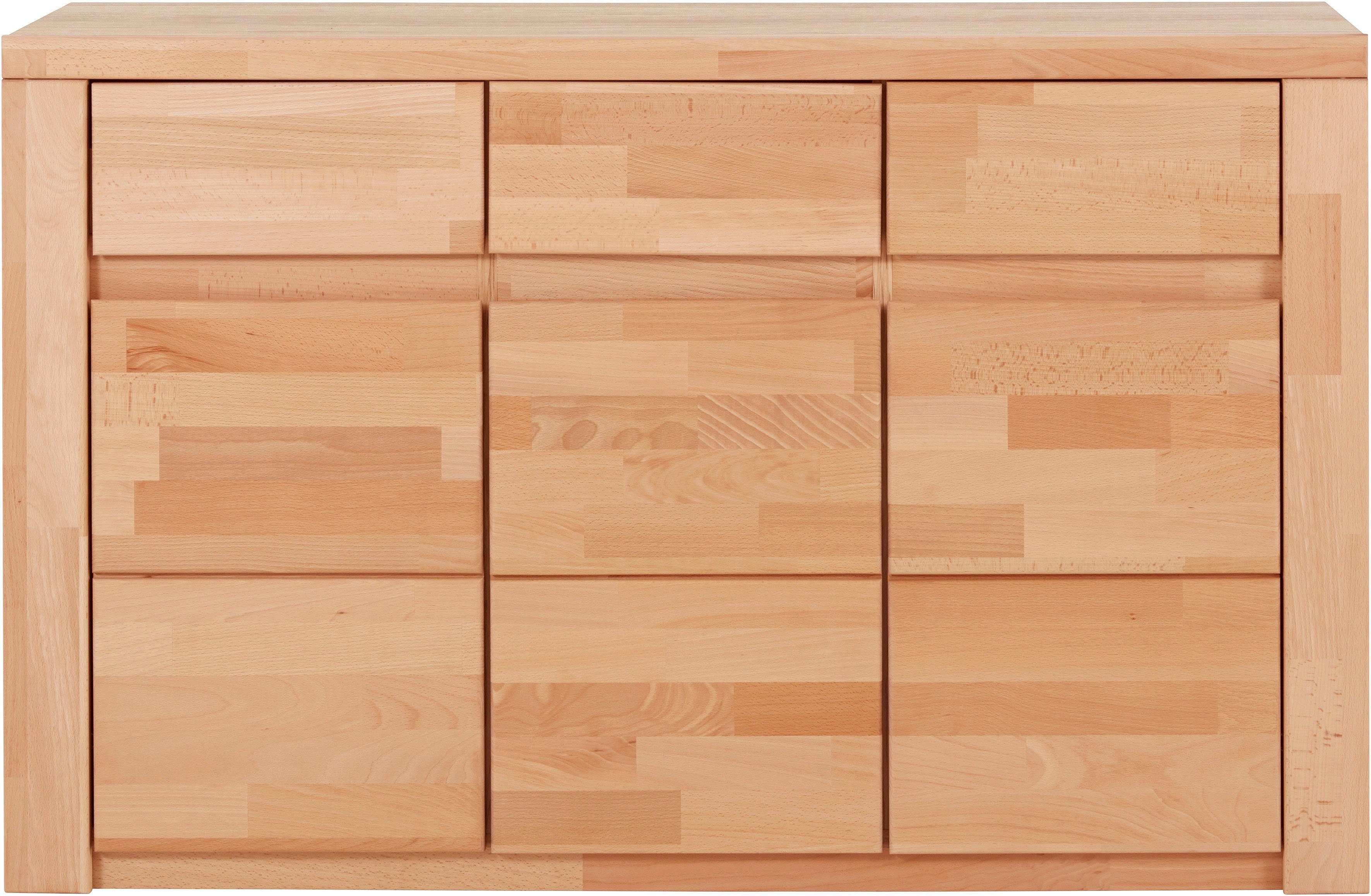 OTTO home Sideboard Burano,127cm breit, Fronten Massivholz,3 Türen,3 Schubladen,6 Fächer, Holz massiv,Holzwerkstoff,Griffmulden,Böden variabel einsetzbar
