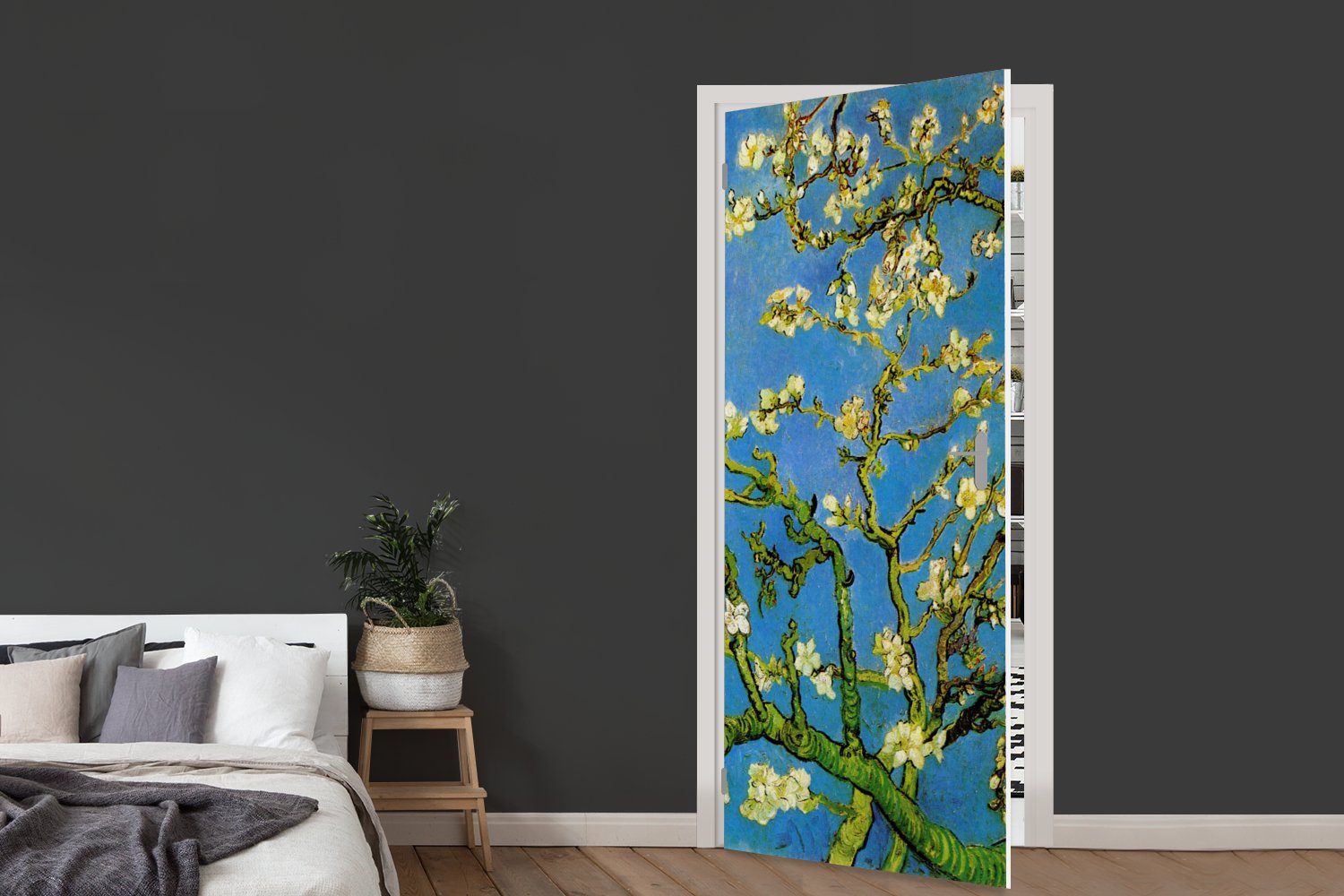Türaufkleber, van 75x205 Mandelblüte MuchoWow Türtapete (1 Tür, cm Gogh, St), bedruckt, für Matt, Vincent Fototapete -