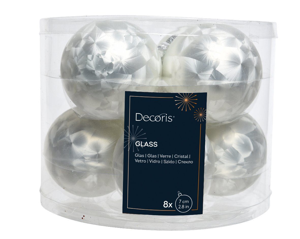 Kaemingk Weihnachtsbaumkugel, Weihnachtskugeln Glas 7cm x 8 Stück - Weiß Eislack