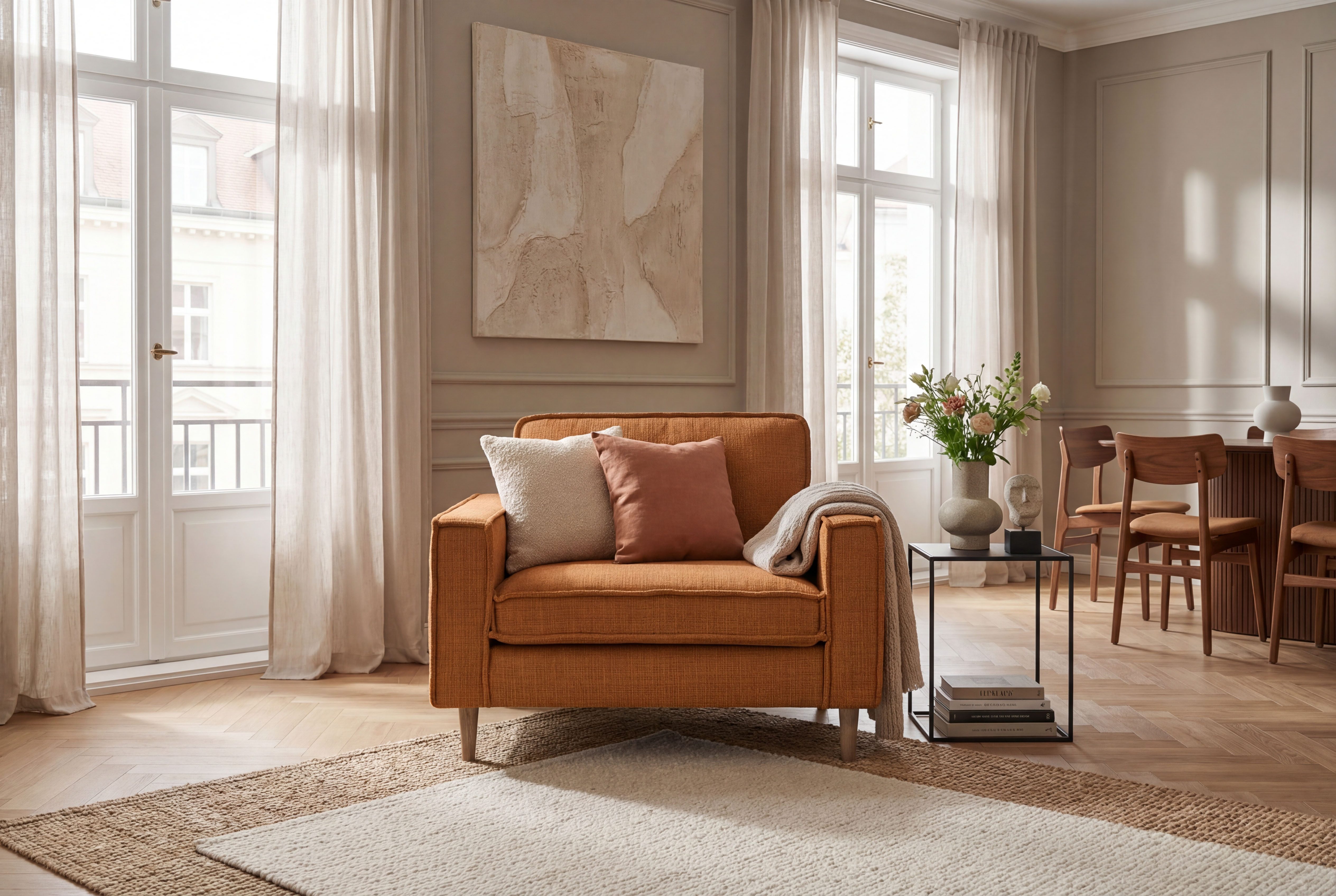 Home affaire Loveseat Pinto Skandi 105 cm, Chenille, Struktur, mit Keder, Massivholzfüße Eiche geräuchert