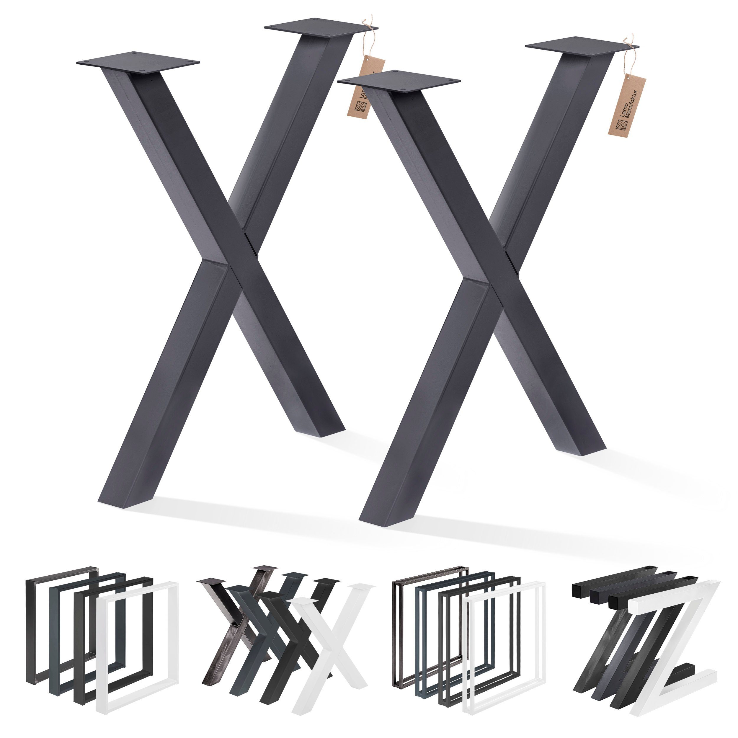 LAMO Manufaktur Tischgestell Mark Massive Tischbeine Tischkufen Tischfüße  aus Stahl (Set, 2er-Set), Tischuntergestell für Esstisch pulverbeschichtet  80x80mm Stahlprofil