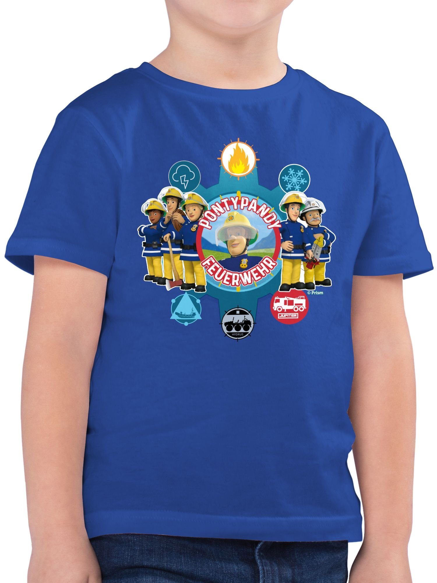 Sam Pontypandy Feuerwehrmann T-Shirt Royalblau Jungen Shirtracer Feuerwehr 01