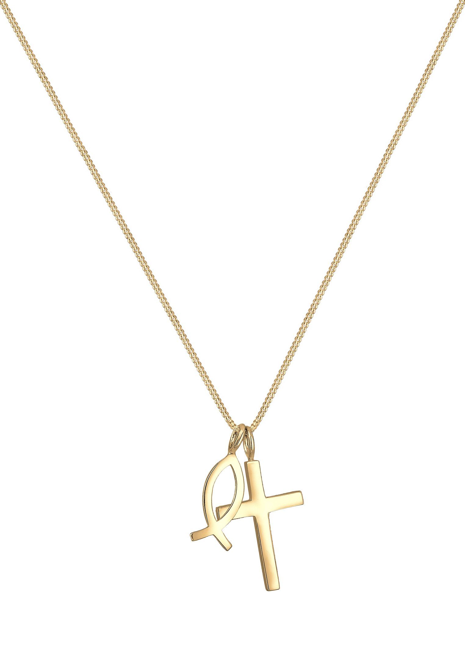 Elli Kette mit Anhänger 925 Fisch Kreuz Symbol Gold Silber Religion