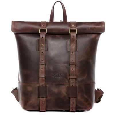 SID & VAIN Rucksack Leder Backpack Herren CHAZ, Cityrucksack 15,4 Zoll Echtleder Damen Herren Vintage-dunkelbraun