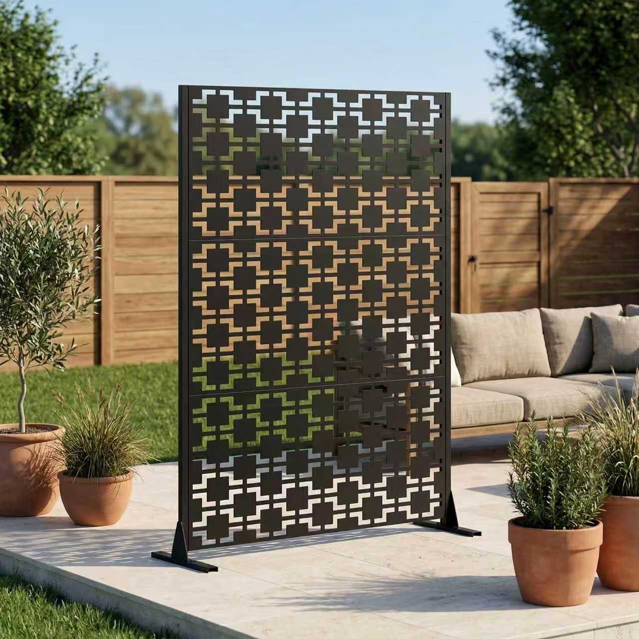 MODFU Paravent Raumteiler aus Metall für Terrasse und Garten (1, 1 St., Schwarz, 116x183x40 cm( BxHxT), freistehend, mit stabilem Standfuß