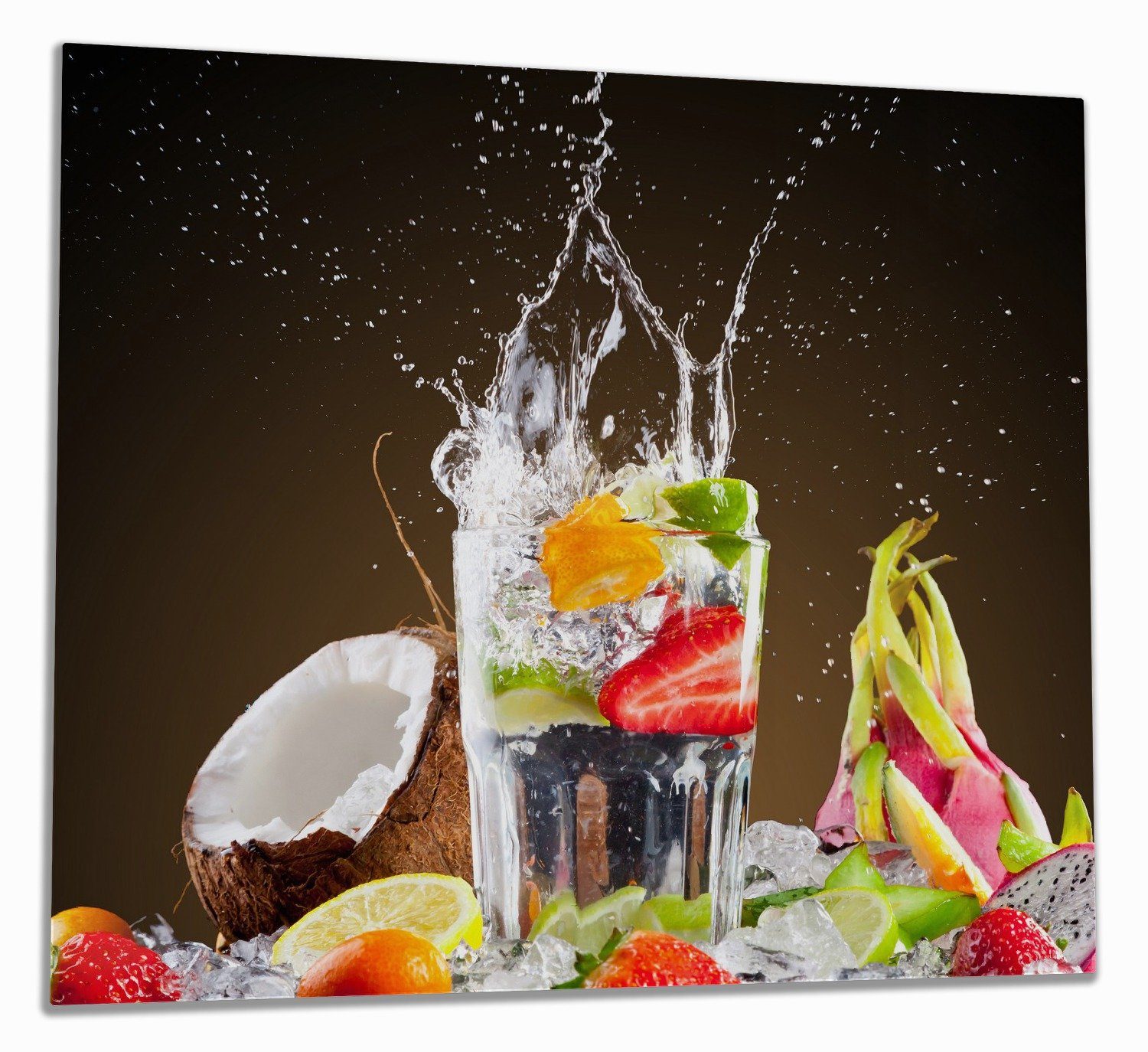 Wallario Herd-Abdeckplatte Tropische Früchte in einem erfrischenden Drink, ESG-Sicherheitsglas, (Glasplatte, 1 tlg., inkl. 5mm Noppen), verschiedene Größen