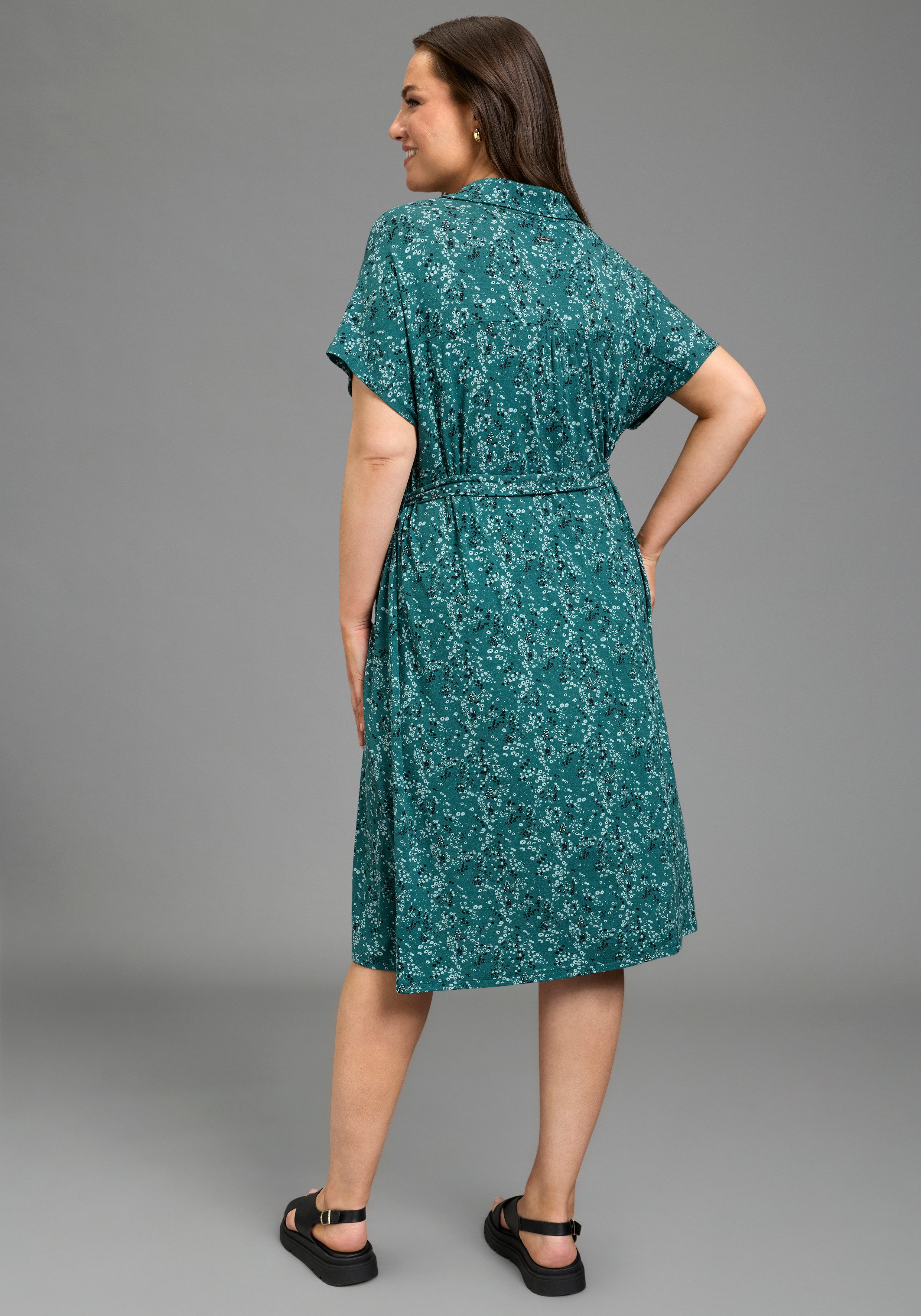 Laura Scott CURVE Jerseykleid in A-Linie mit Hemdkragen, geblümt günstig online kaufen