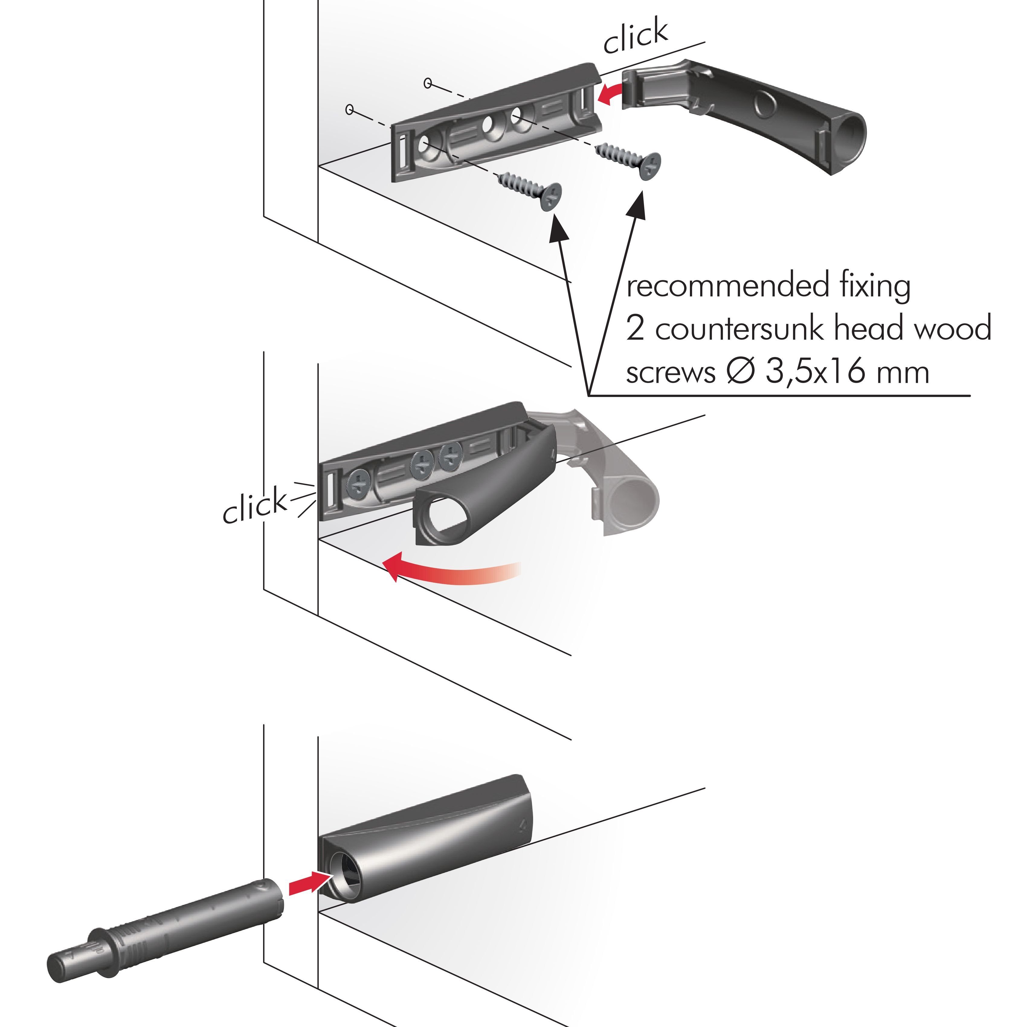 SO-TECH® Türdämpfer K-Push für grifflose Türen Push to open, Einbauadapter in weiß