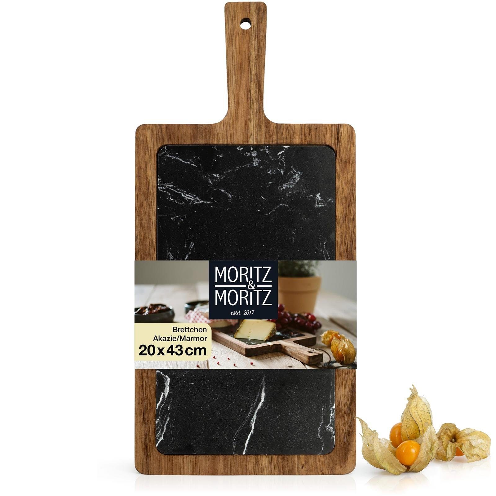 Moritz & Moritz Servierbrett Servierbrett Holz mit Marmor-Platte, Akazienholz/Marmor, (43x20x1,8 cm, 1-St), Anrichten und Servieren von Käse, Fisch, Fleisch u.v.m.. € 19,99