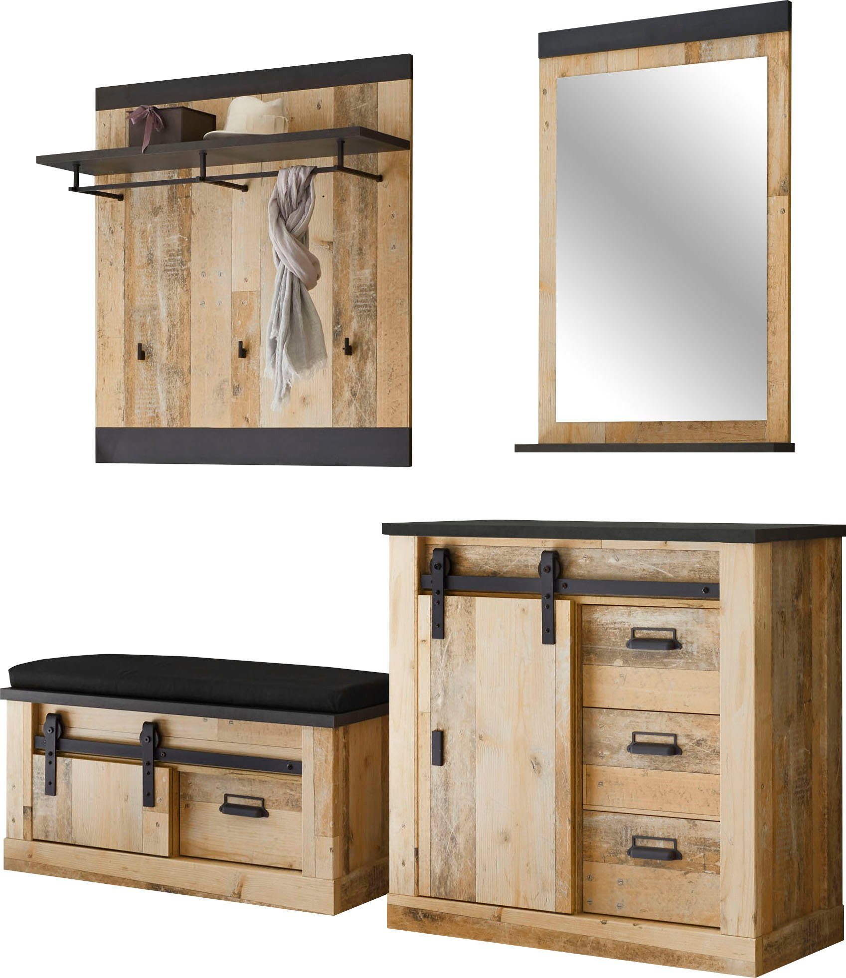 Home affaire Шкафы-Set SHERWOOD, (4-St), mit Scheunentorbeschlag, Apothekergriffe aus Metall
