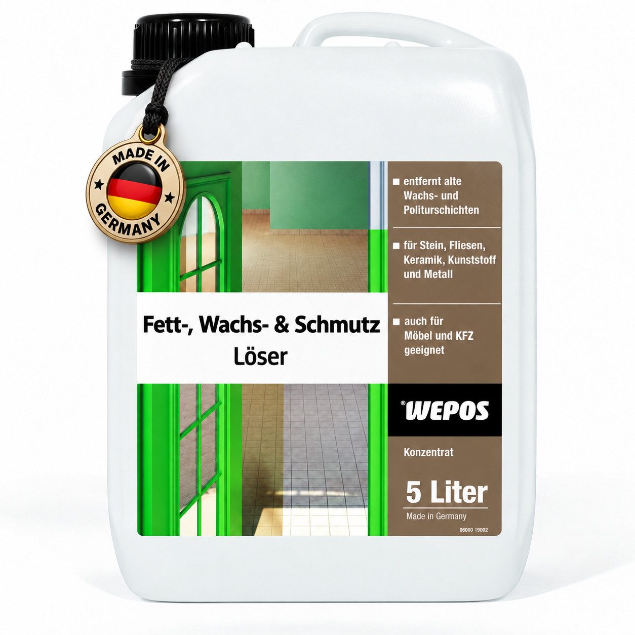 DomDeco WEPOS Fett, Wachs & Schmutzlöser 5L, Alkalischer Kraft-Grundreiniger Allzweckreiniger (pH-neutral, hochdosiert, universalreiniger)