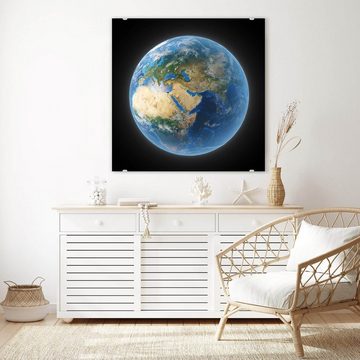 Primedeco Glasbild Wandbild Quadratisch Die Erde mit Aufhängung, Weltall