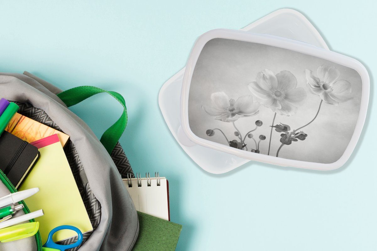 Stilleben Brotdose, - Blumen, und für Jungs Schwarz Lunchbox Kunststoff, (2-tlg), - MuchoWow Weiß Brotbox für und Mädchen Erwachsene, und Kinder