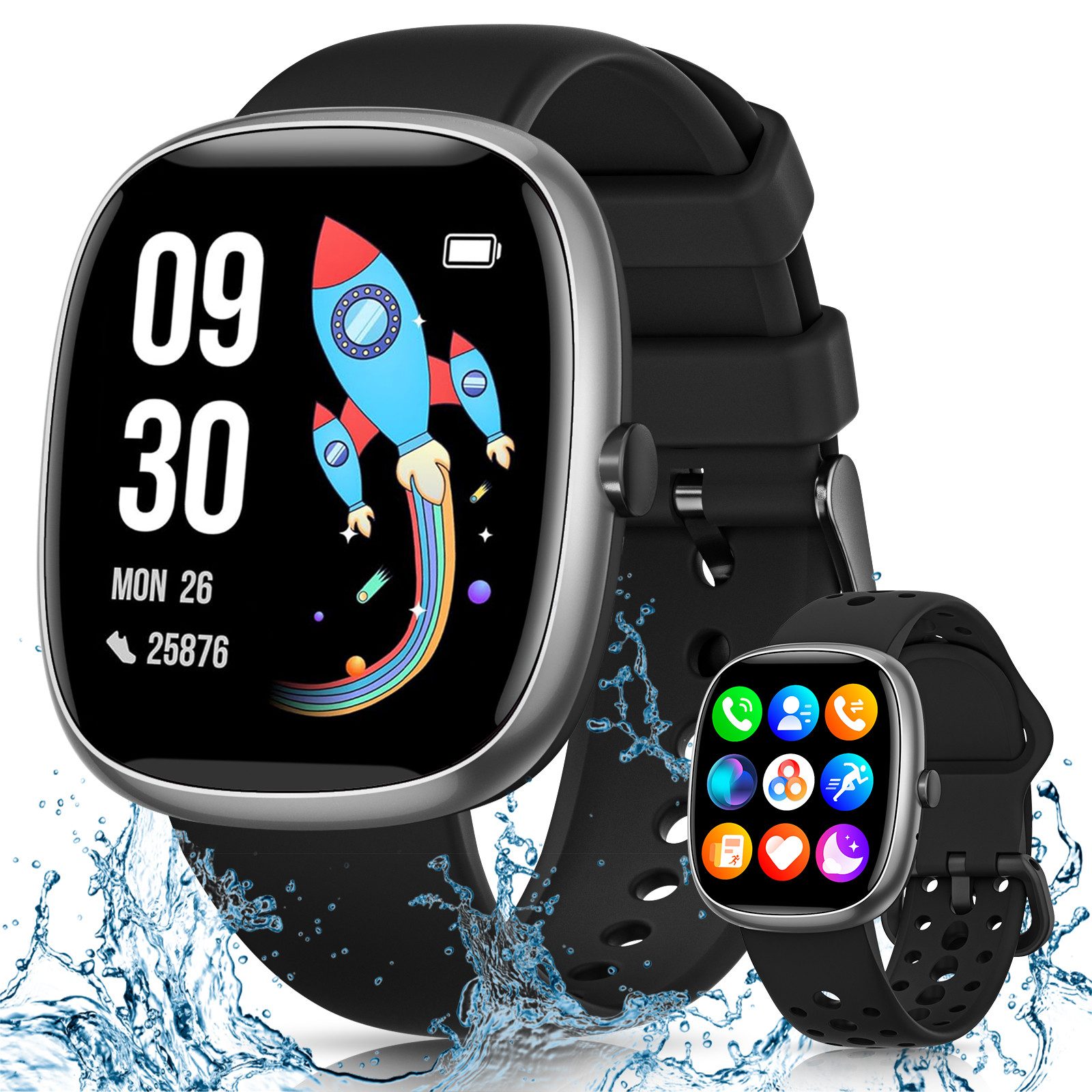 SWGOTA Smartwatch Kinder für Jungen und Mädchen 5-16 Jahren mit Telefon, IP68 Smartwatch (1,5 Zoll), Smartwatch für Kinder mit 20 Sportmodi/Herzfrequenz/Schlafmonitor, Kinder Smartwatch Schrittzähler, Wecker, Geschenk für Kinder