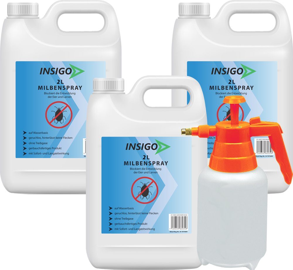 INSIGO Insektenspray Anti Milben-Spray Milben-Mittel Ungezieferspray, 6 l, auf Wasserbasis, geruchsarm, brennt / ätzt nicht, mit Langzeitwirkung | Insektizide