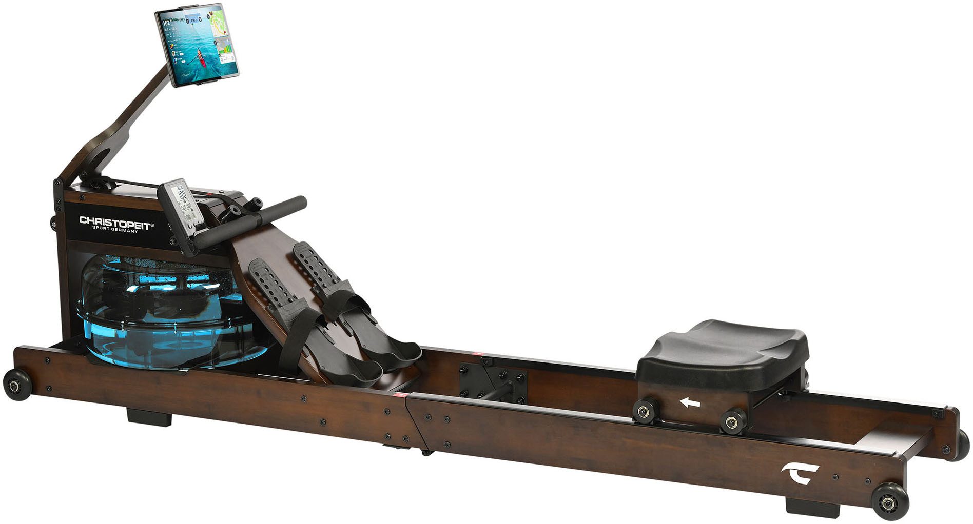 Christopeit Sport® Rudergerät Bambus-Wasserrudergerät Hudson (Kinomap-App kompatibel), Rudermaschine