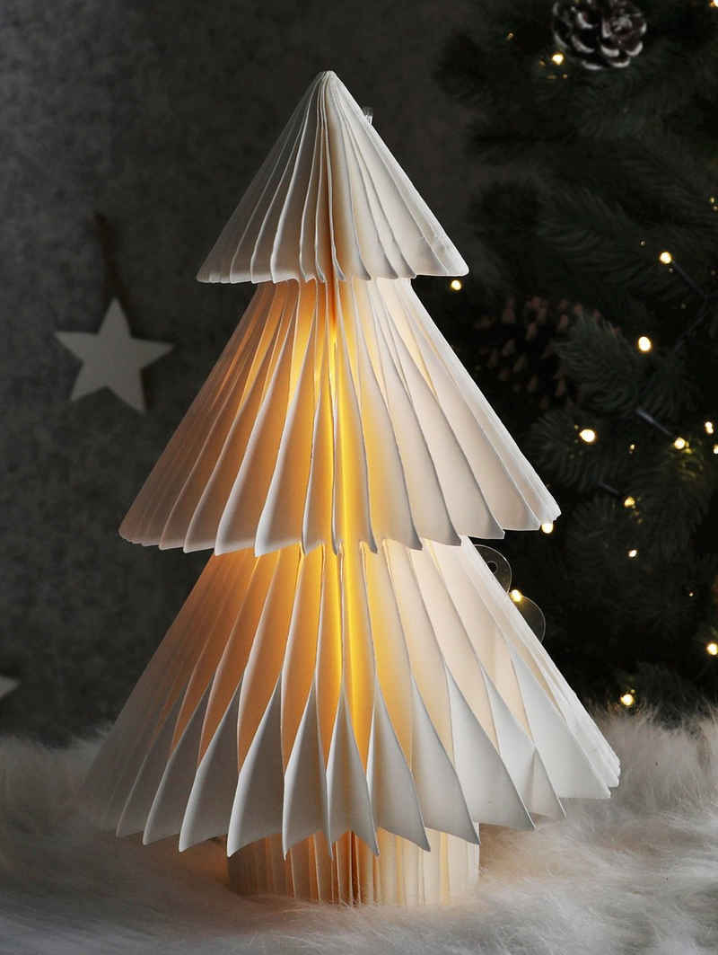 Spetebo Dekobaum LED Papier Weihnachtsbaum Deko - 30 cm (Packung, 1 tlg), Tannenbaum beleuchtet zum Stellen