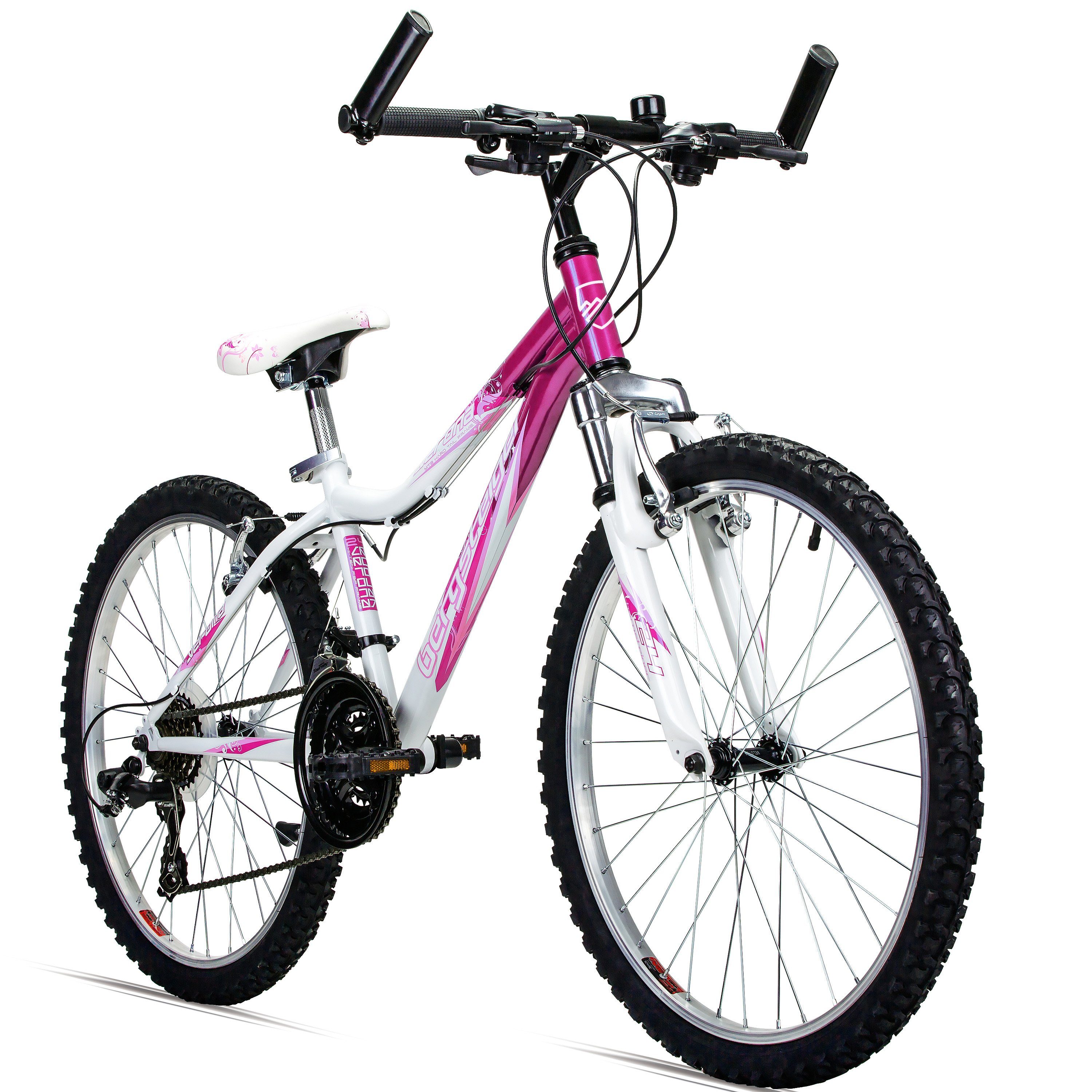 bergsteiger Kinderfahrrad Verona 24 Zoll Kinderfahrrad, geeignet für 8, 9, 10, 11 Jahre, 18 Gang Shimano Tourney RD-TZ50 Schaltwerk, Kettenschaltung Rosa