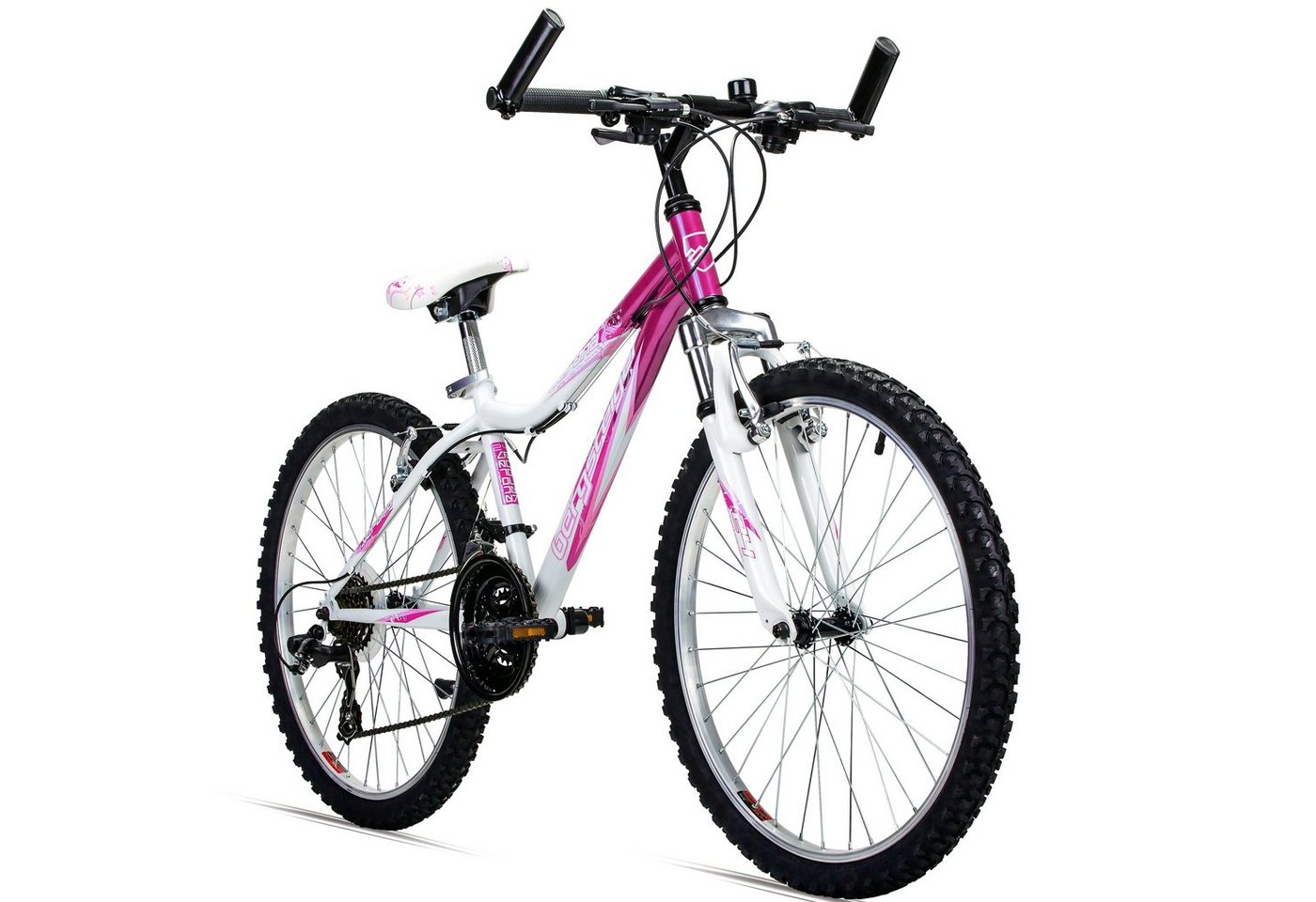 bergsteiger Kinderfahrrad Verona 24 Zoll, geeignet für 8, 9, 10, 11 Jahre, Mädchen, 18 Gang Shimano Tourney RD-TZ50 Schaltwerk, Kettenschaltung, V-Bremsen