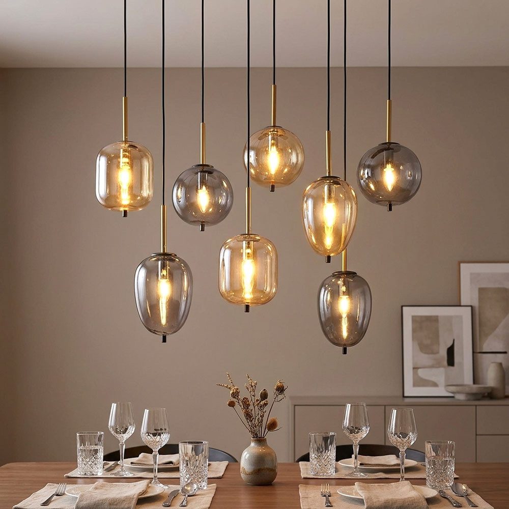 GLOBO LIGHTING Pendelleuchte, Leuchtmittel nicht inklusive, Hängeleuchte Deckenleuchte Pendellampe Messing-matt Amber-Glas