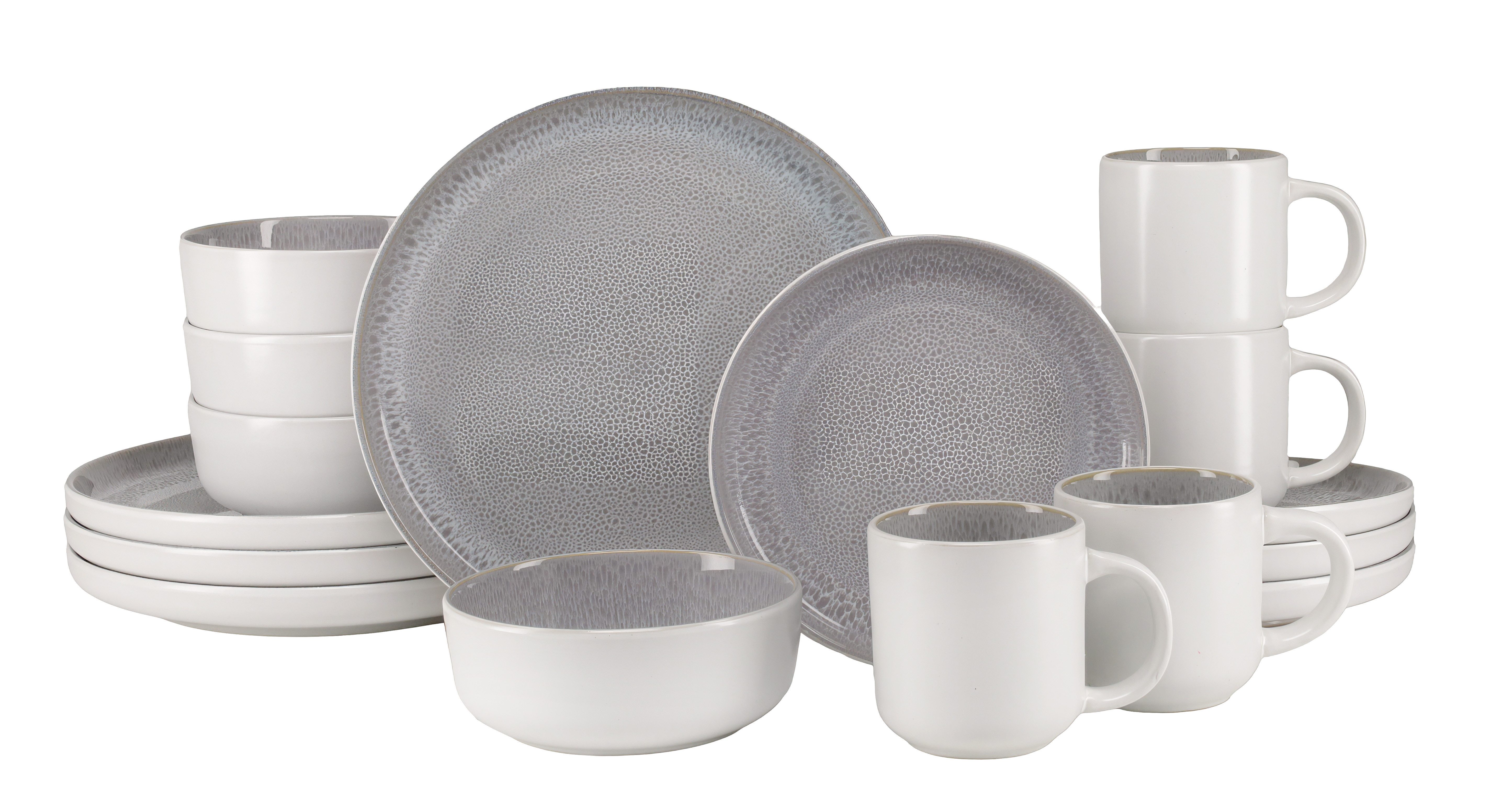 creaTable Kombiservice Nordic Fjord, Service, 16-tlg. (16-tlg), 4 Personen, Steinzeug, Skandinavisches Design, Reativglasur