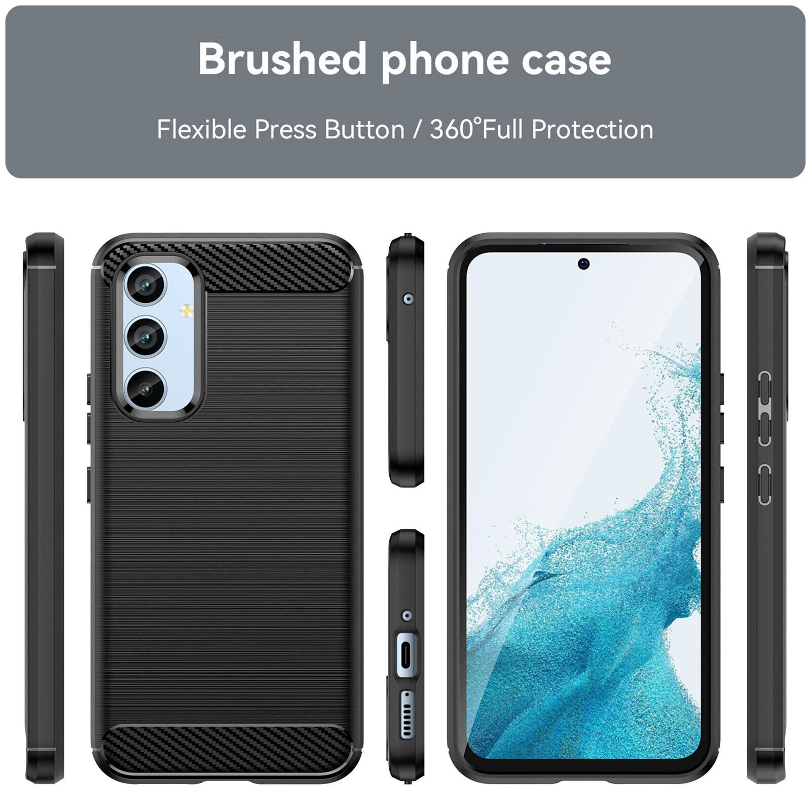 betterfon Handyhülle Carbon Hülle für Samsung Galaxy A54 5G Backcover TPU Silikon Schwarz, Carbon-Look – stoßfestes Case mit Air-Cushion & Metall-Optik