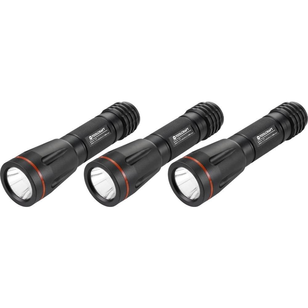 TOOLCRAFT Taschenlampe 3er Set LED-TASCHENLAMPE TO-7566321, mit Gürtelclip, mit Stroboskopmodus