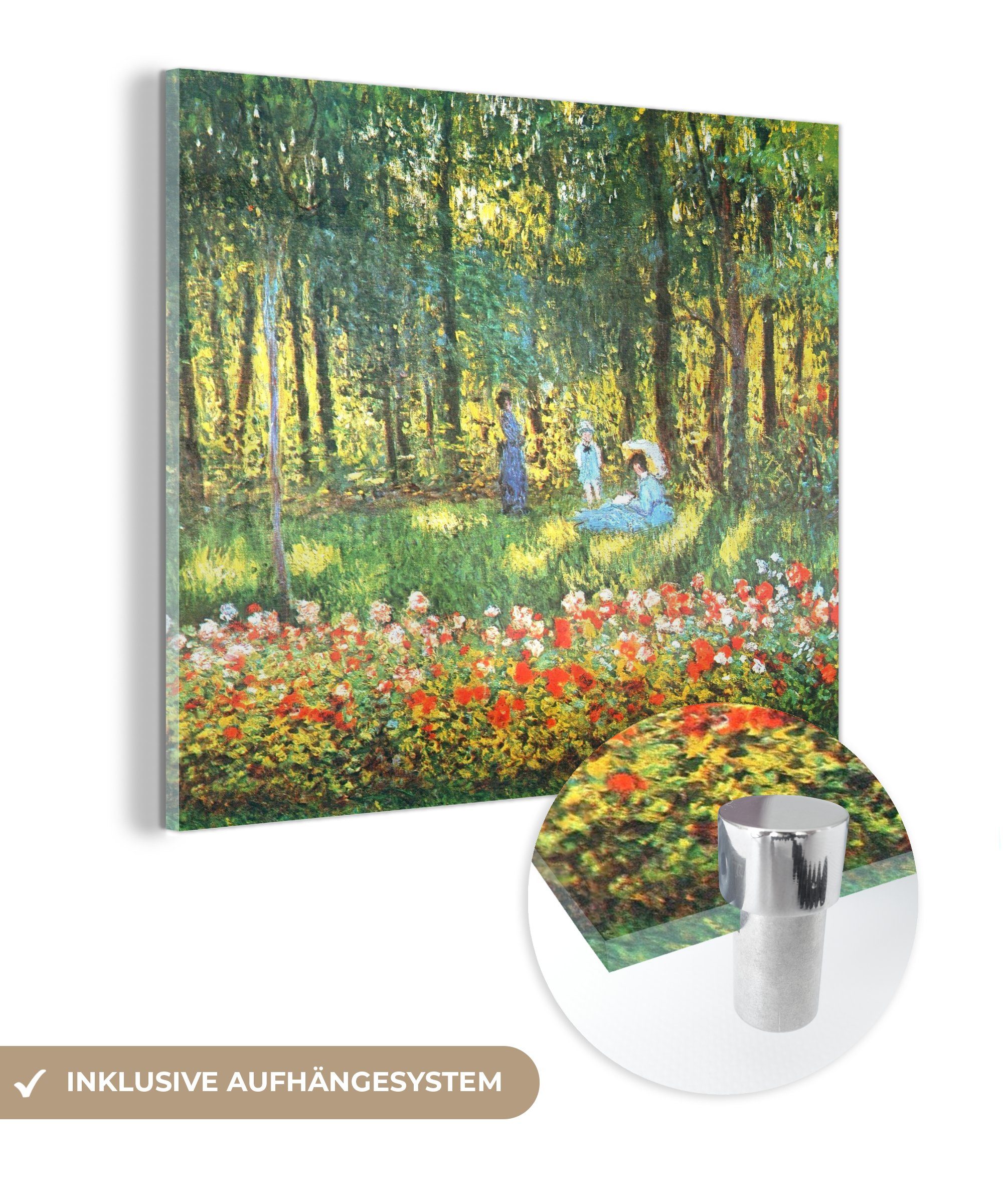 MuchoWow Acrylglasbild Die Familie des Künstlers im Garten - Claude Monet, (1 St), Glasbilder - Bilder auf Glas Wandbild - Foto auf Glas - Wanddekoration