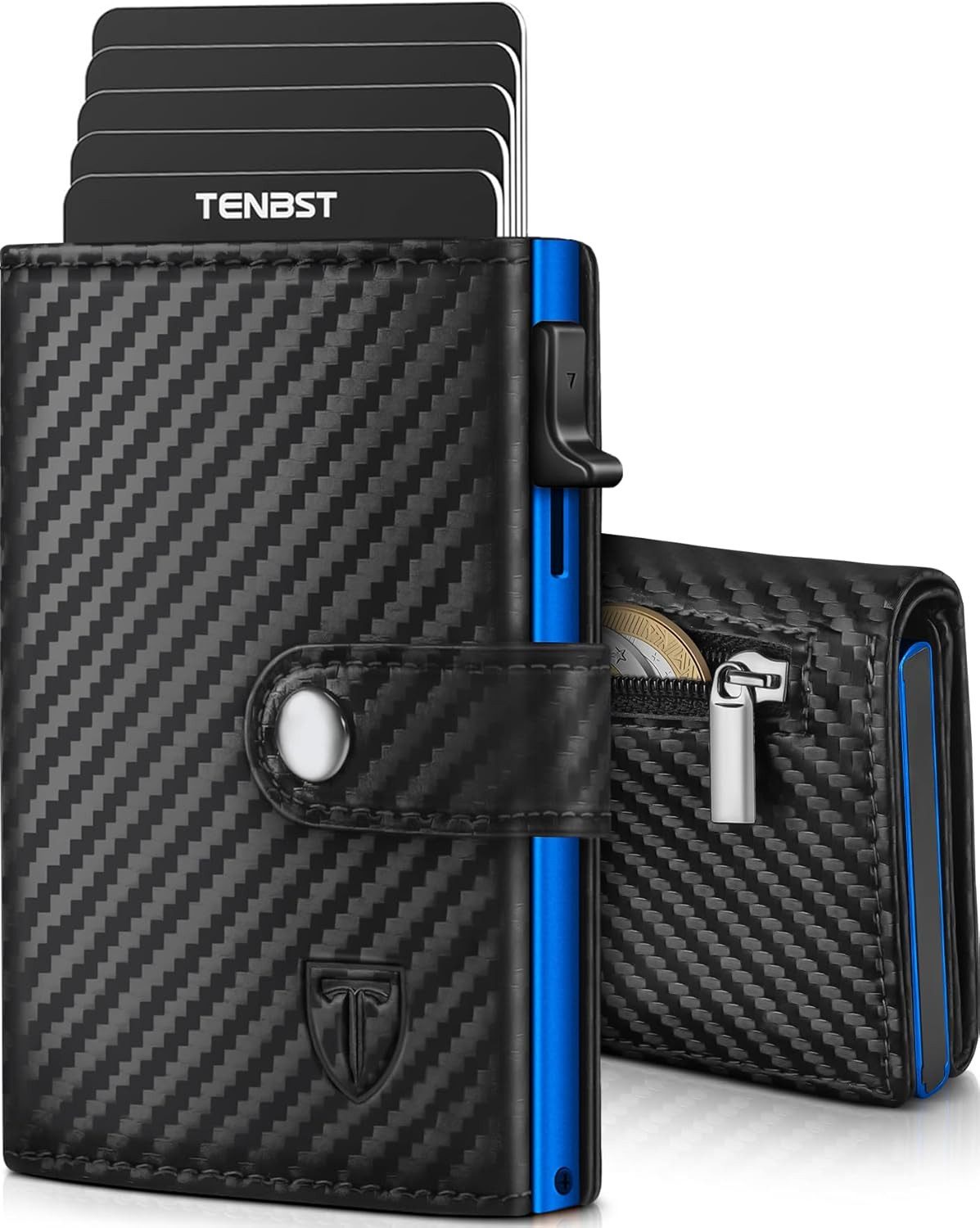 Ophy Geldbörse Slim Wallet für Herren mit RFID-Schutz & Münzfach, Kartenetui für 8 Karten, kompaktes Portemonnaie in Blau-Schwarz