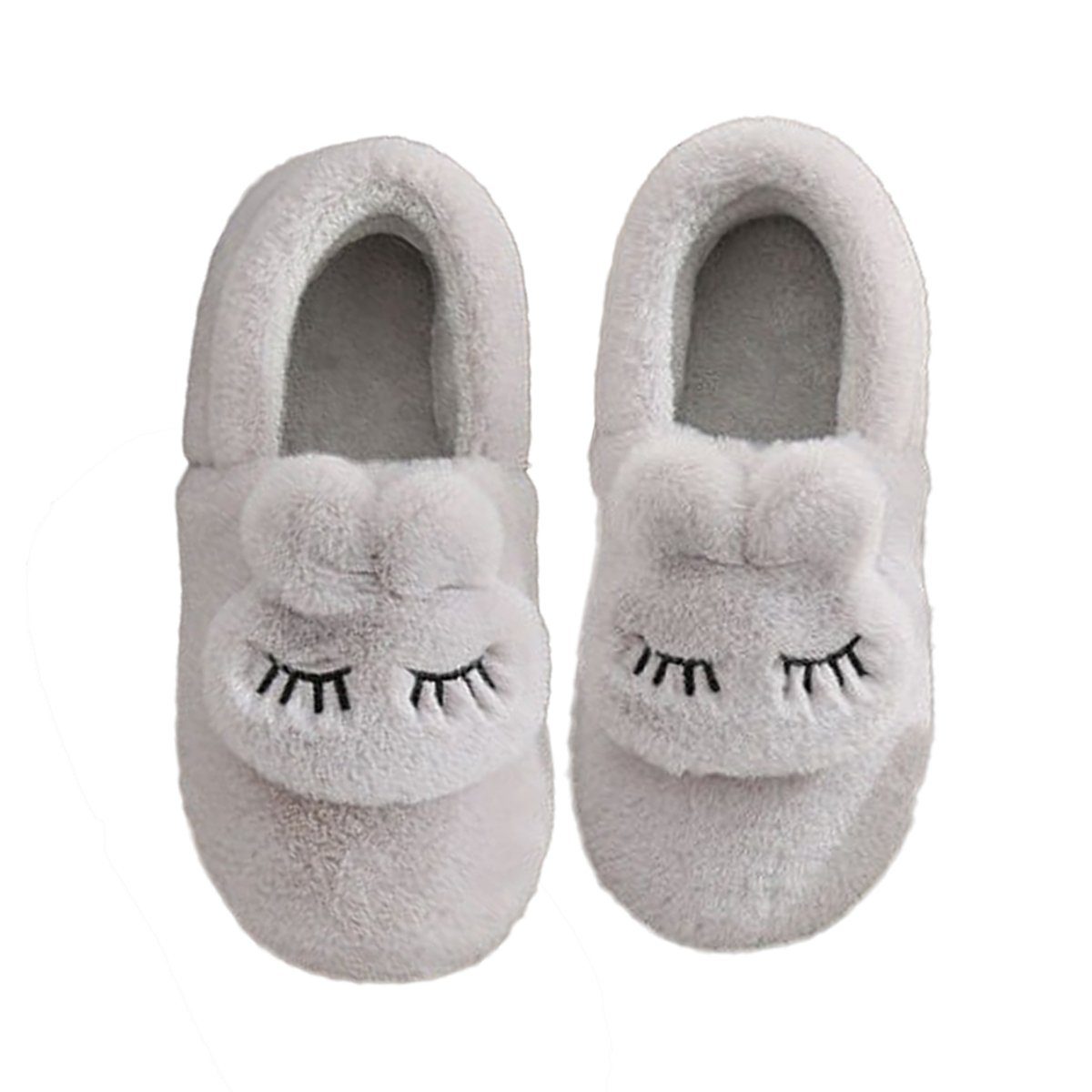 Jormftte Hausschuhe,Damen Puschen Pantoffeln,Winter Indoor Warme Baumwollschuhe Plüsch Hausschuhe Grau1